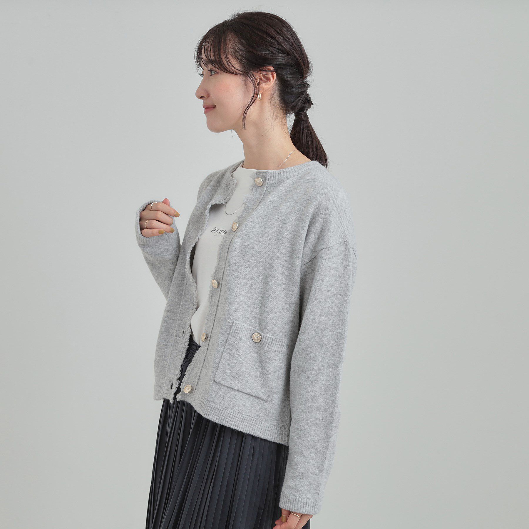 SHOO･LA･RUE「【洗濯機可/S-LL】きちんと感が魅力 ジャケットライクカーディガン」|カーディガン|