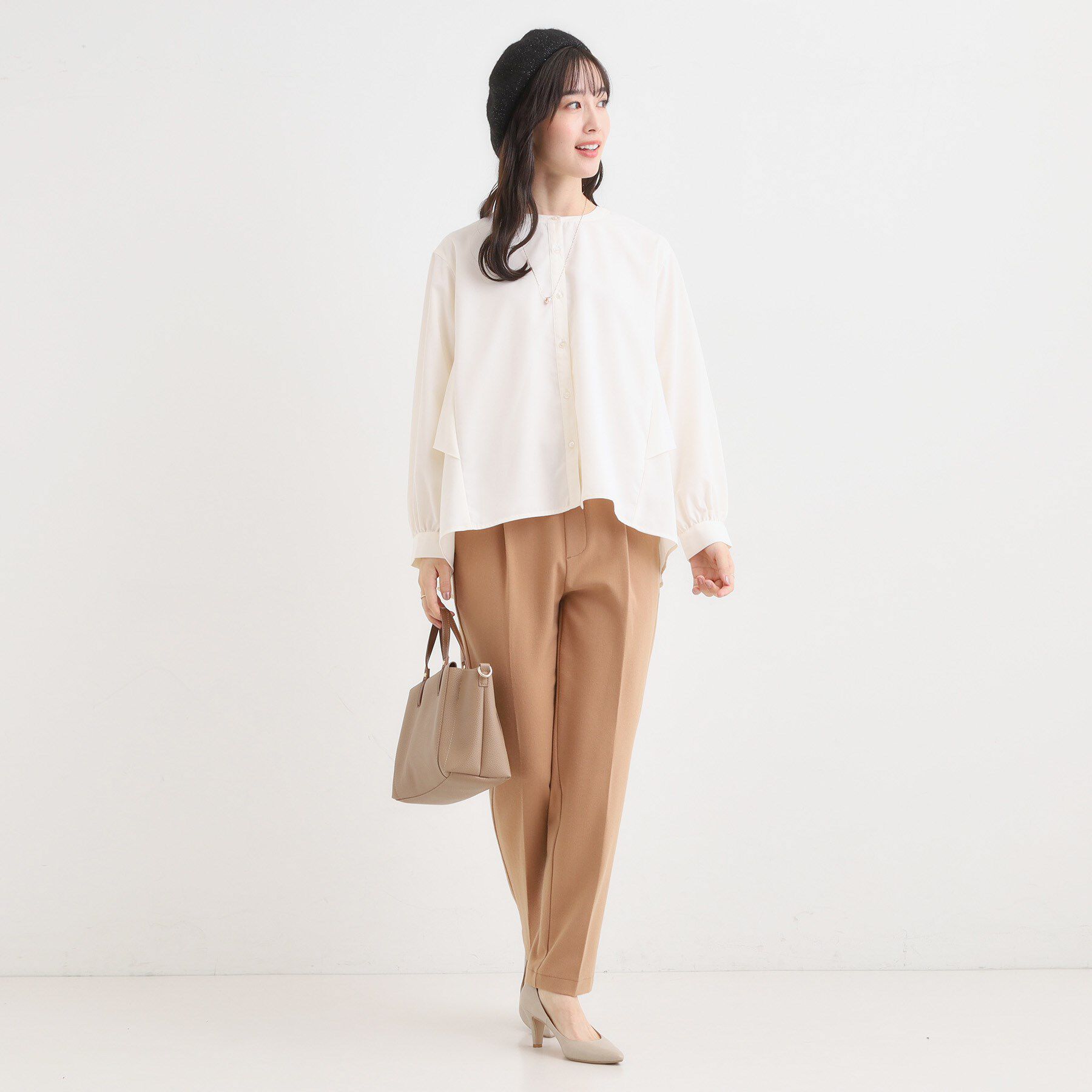 SHOO･LA･RUE「【洗濯機可/S-LL】春まで着られる バックフリルシャツ」|シャツ・ブラウス|