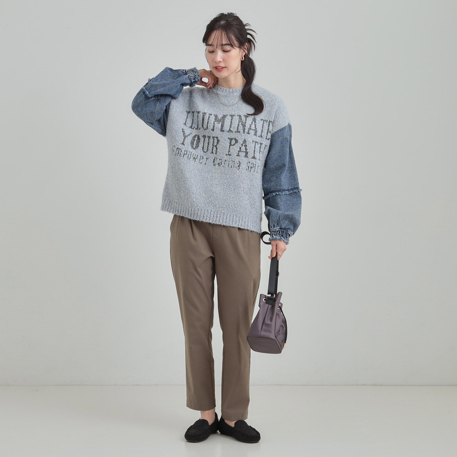 SHOO･LA･RUE「お袖デニム切替 ブークレロゴニット」|ニット・セーター|