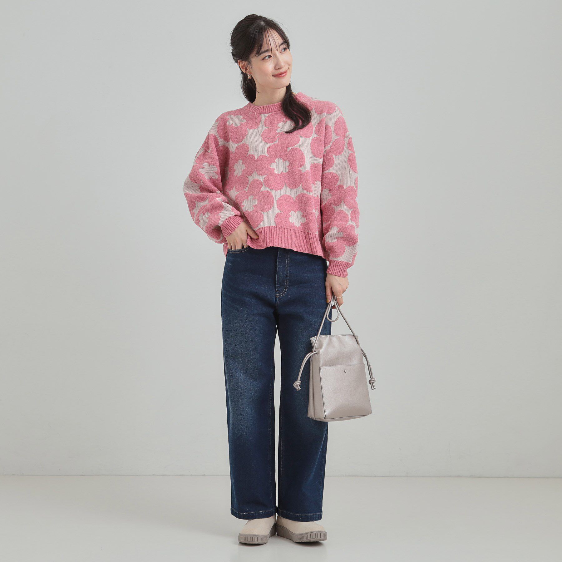 SHOO･LA･RUE「【S-LL】レトロ感漂う デイジー柄 総柄ニット」|ニット・セーター|