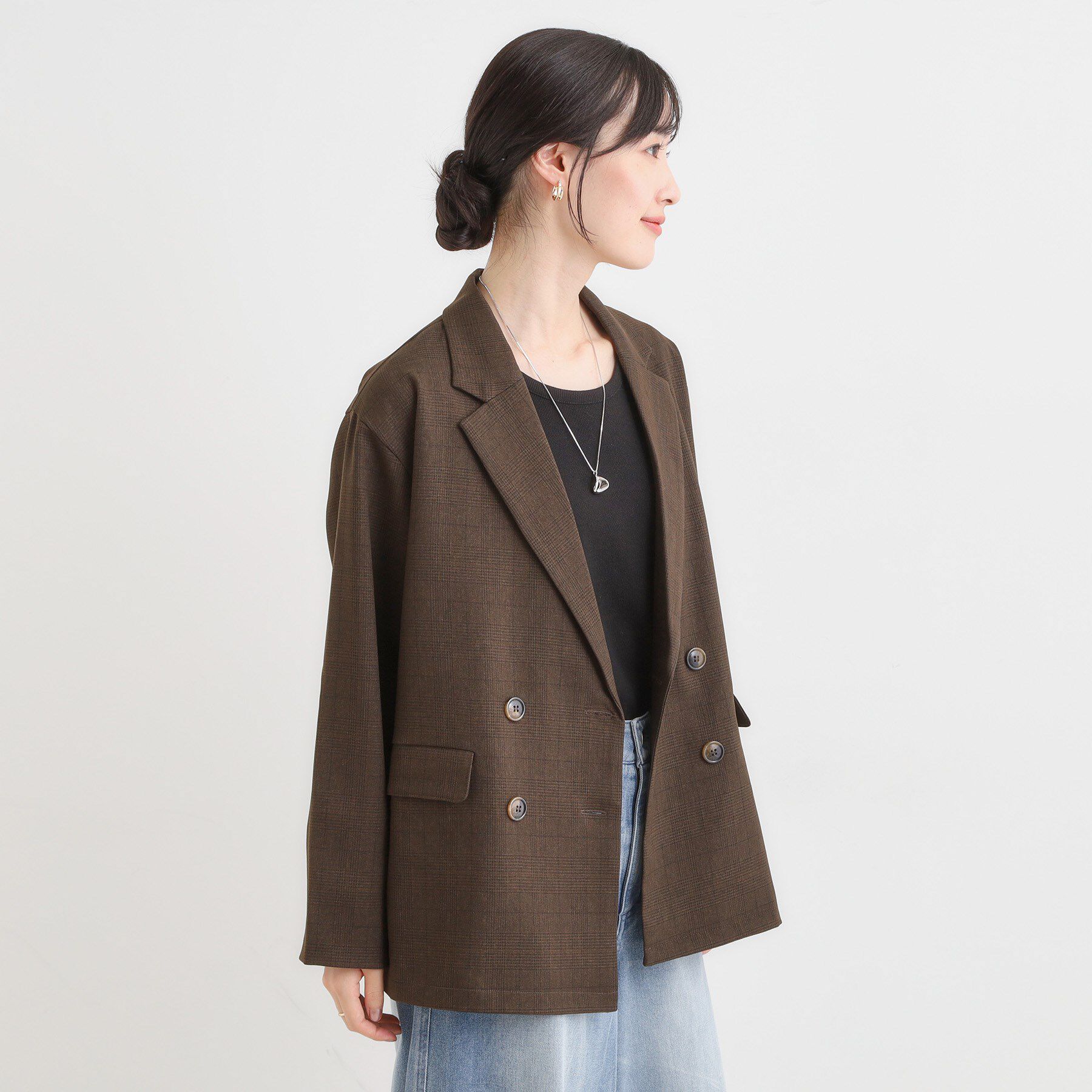 SHOO･LA･RUE「【セットアップ可】チェック柄 ダブルブレストテーラードゆるジャケット」|テーラードジャケット|