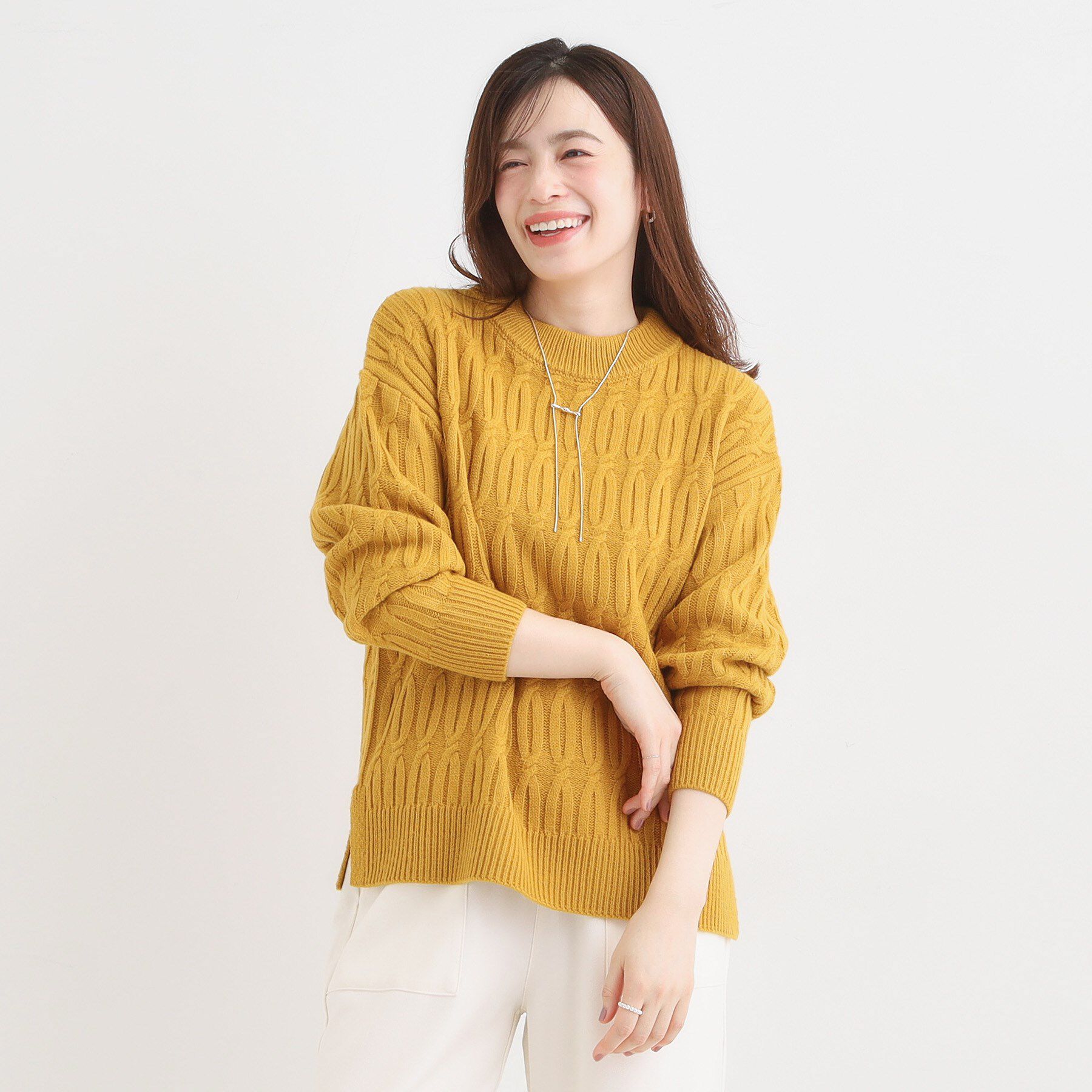 SHOO･LA･RUE「【洗濯機可／毛玉レス】シンプルケーブル柄ニット」|ニット・セーター|