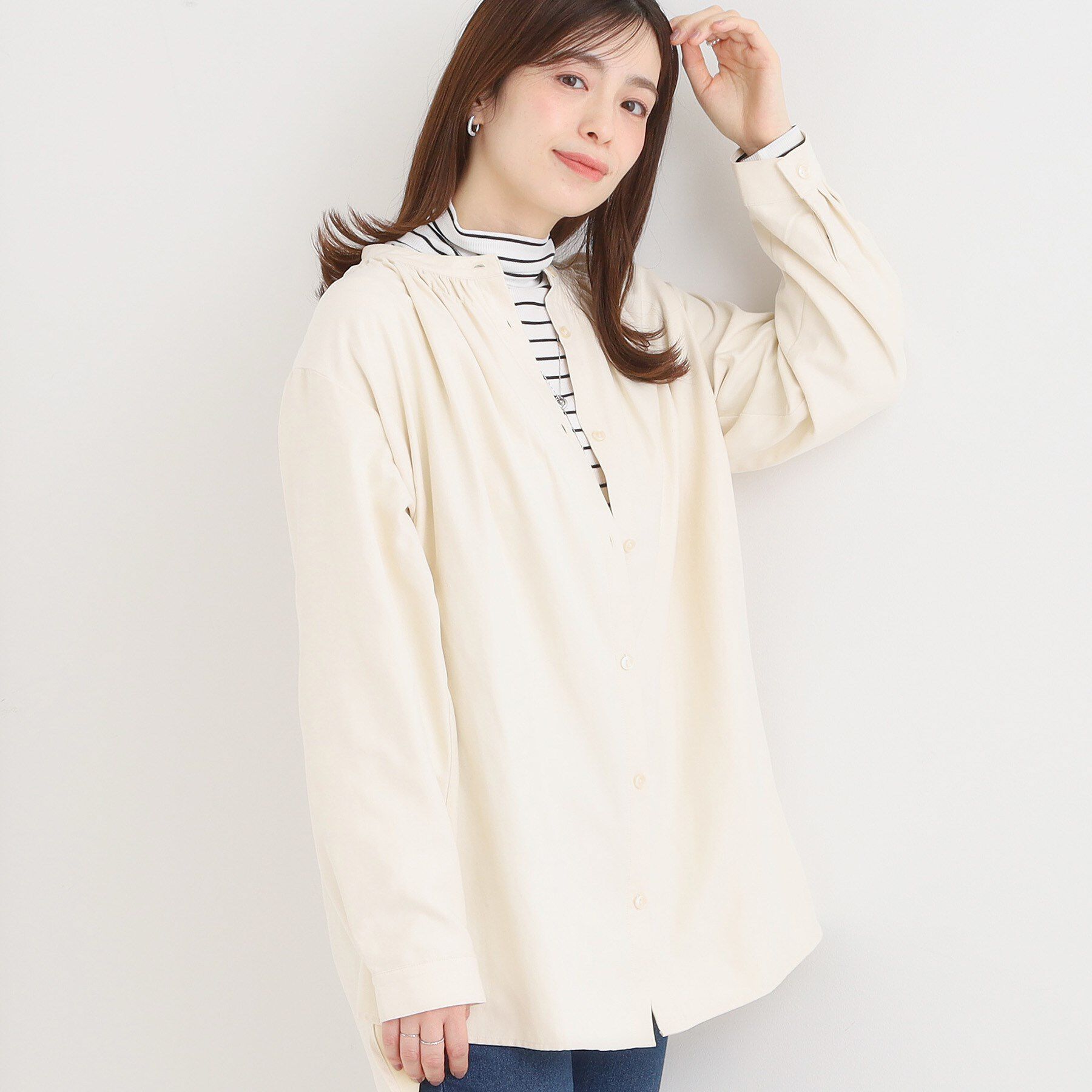 SHOO･LA･RUE「【洗濯機可/S-LL】滑らかなタッチが心地よい マイクロコールチュニック」|チュニック|アイボリー(004)