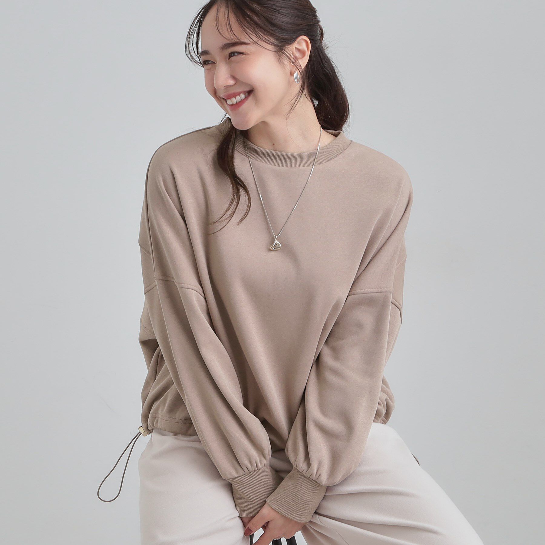 SHOO･LA･RUE「ドロスト裏シャギースウェット」|パーカー|ベージュ(052)