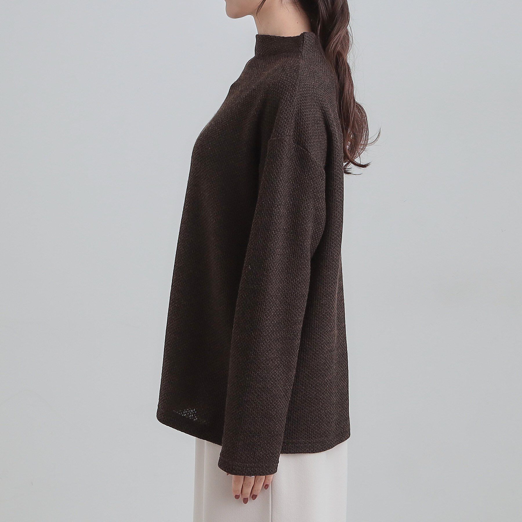 SHOO･LA･RUE「【あったか/洗濯機可/S-LL】インせず着られる モックネック ニットソートップス」|Tシャツ・カットソー|