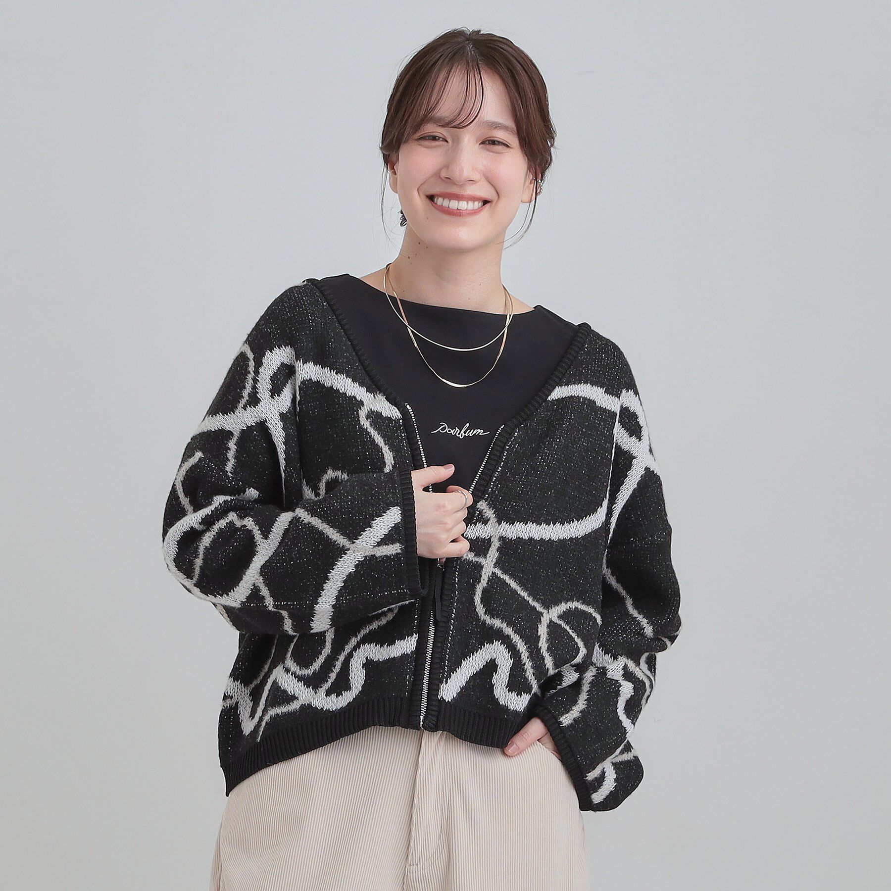 SHOO･LA･RUE「【洗濯機可】選べる3柄 VネックZIPカーディガン」|カーディガン|