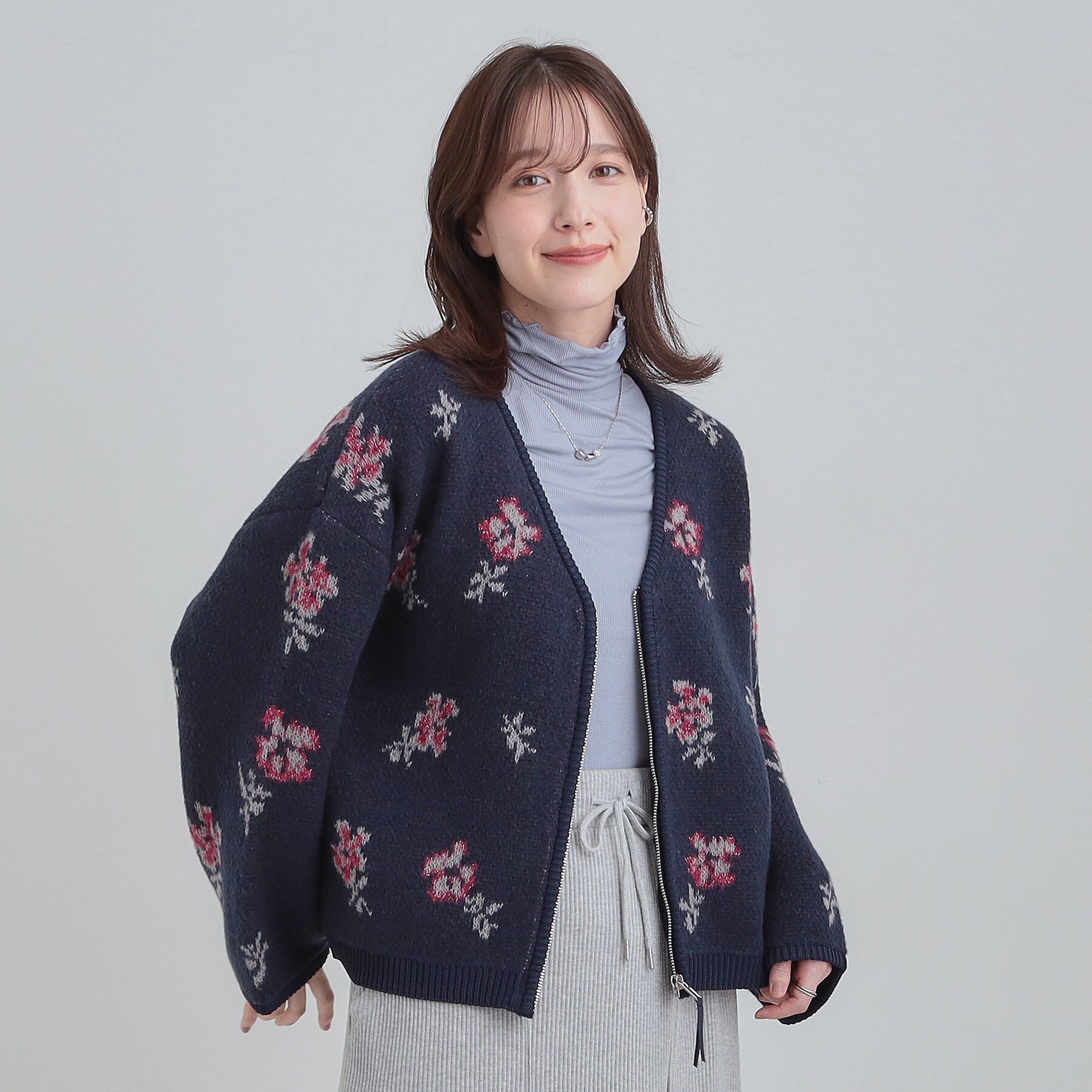 SHOO･LA･RUE「【洗濯機可】選べる3柄 VネックZIPカーディガン」|カーディガン|