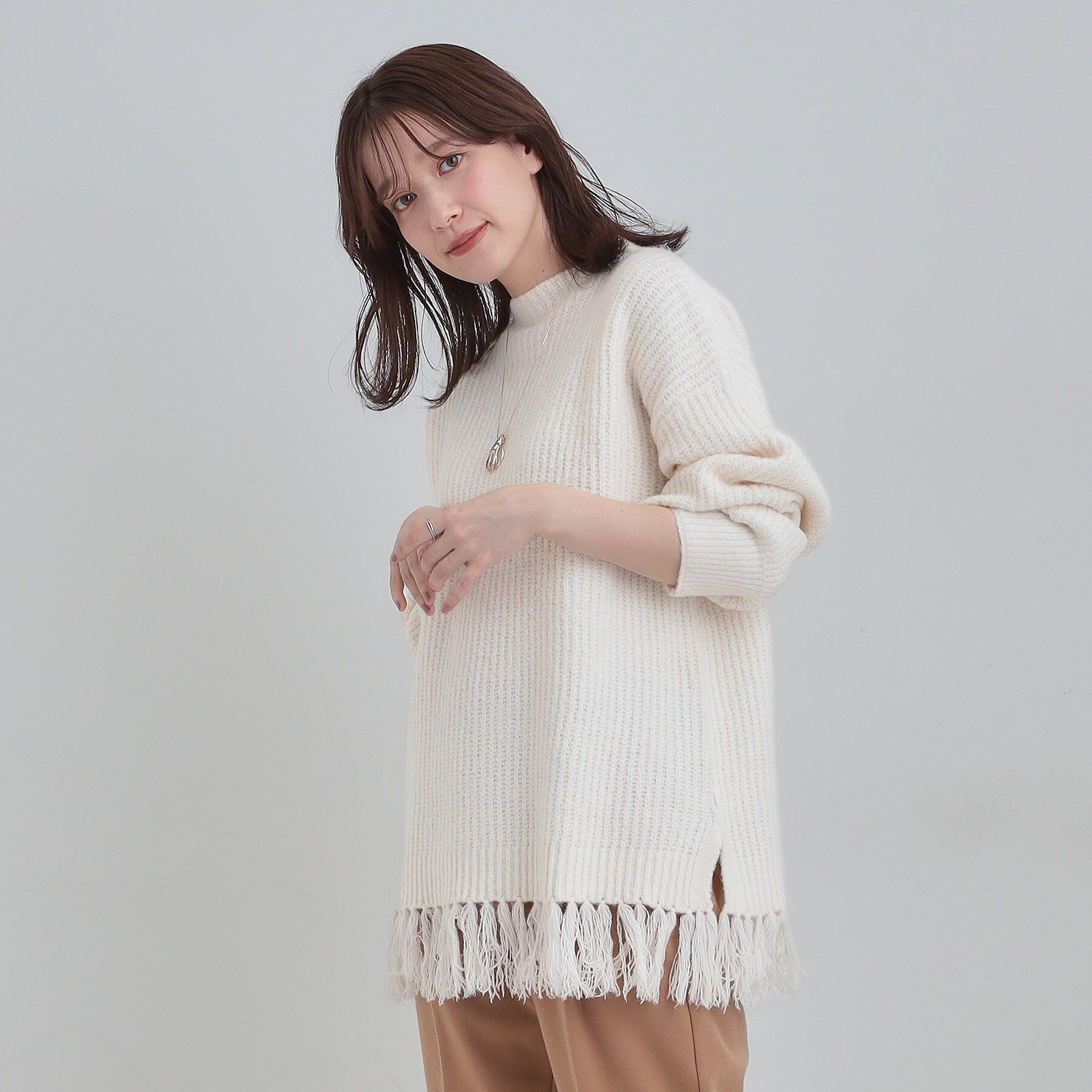 SHOO･LA･RUE「1枚でサマ見え 裾フリンジニット」|ニット・セーター|