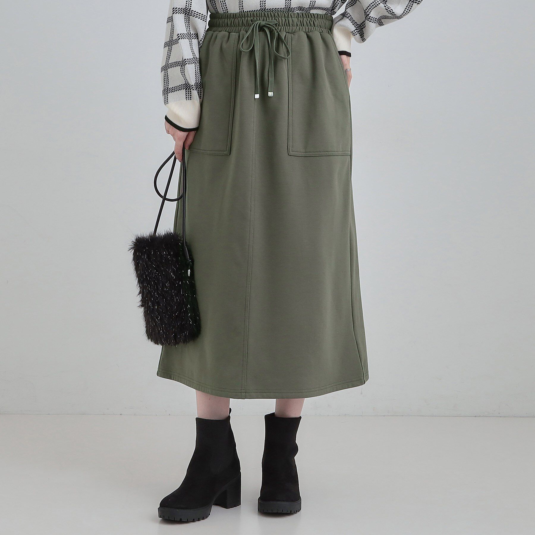 SHOO･LA･RUE「【あったか】ベイカー風スカート」|スカート|オリーブグリーン(0