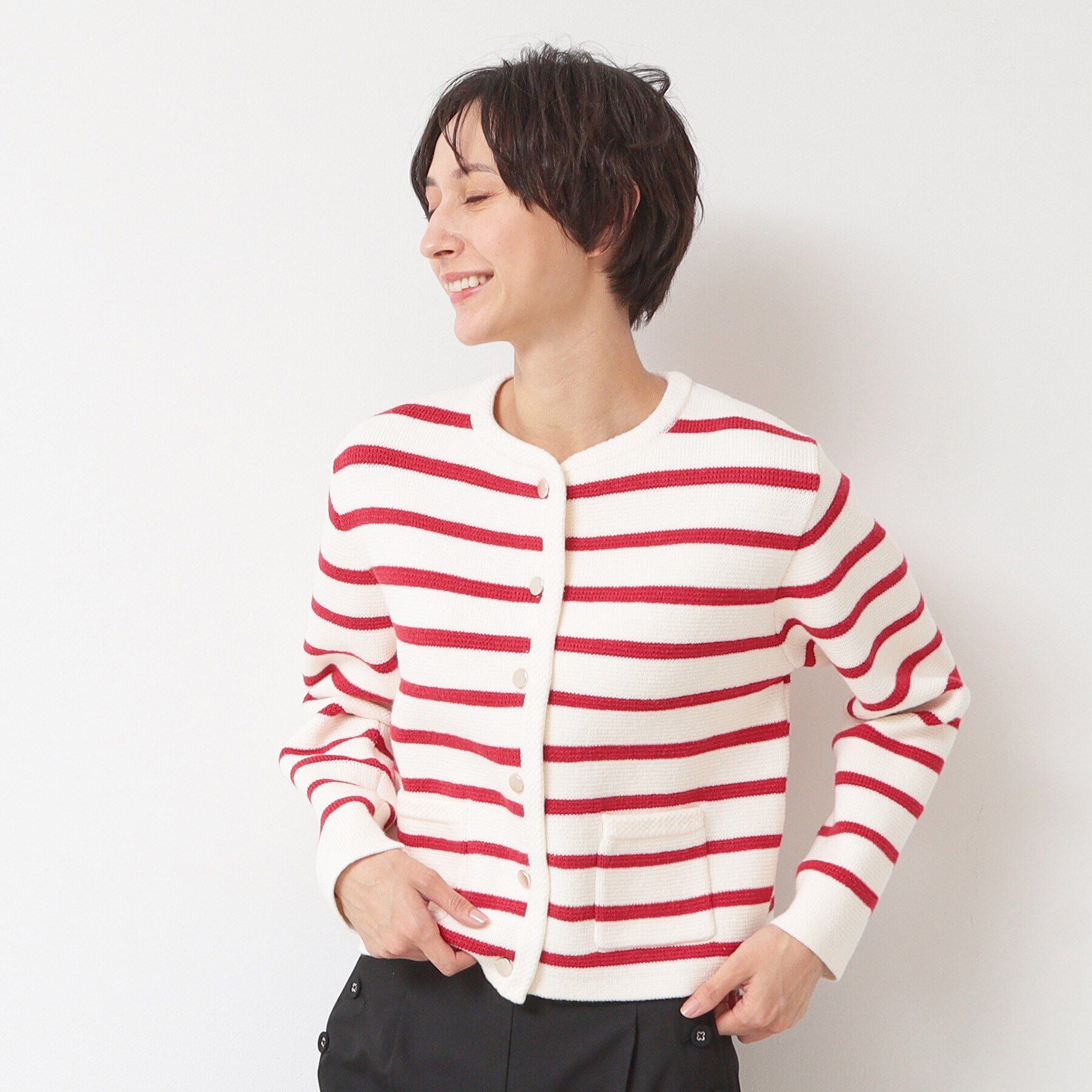 Dessin「【洗える】ゴールドボタン付きボーダーカーディガン」|カーディガン|