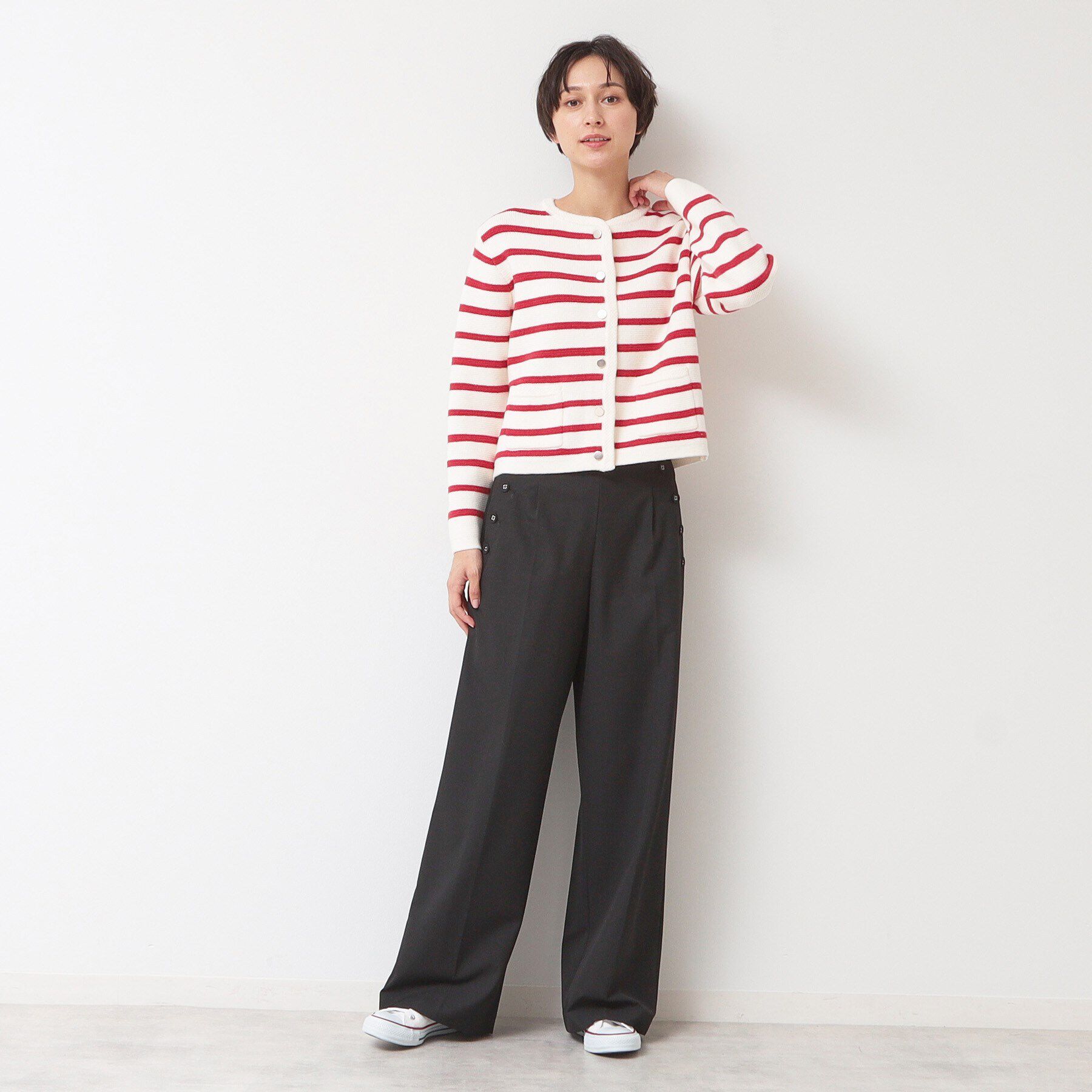 Dessin「【洗える】ゴールドボタン付きボーダーカーディガン」|カーディガン|