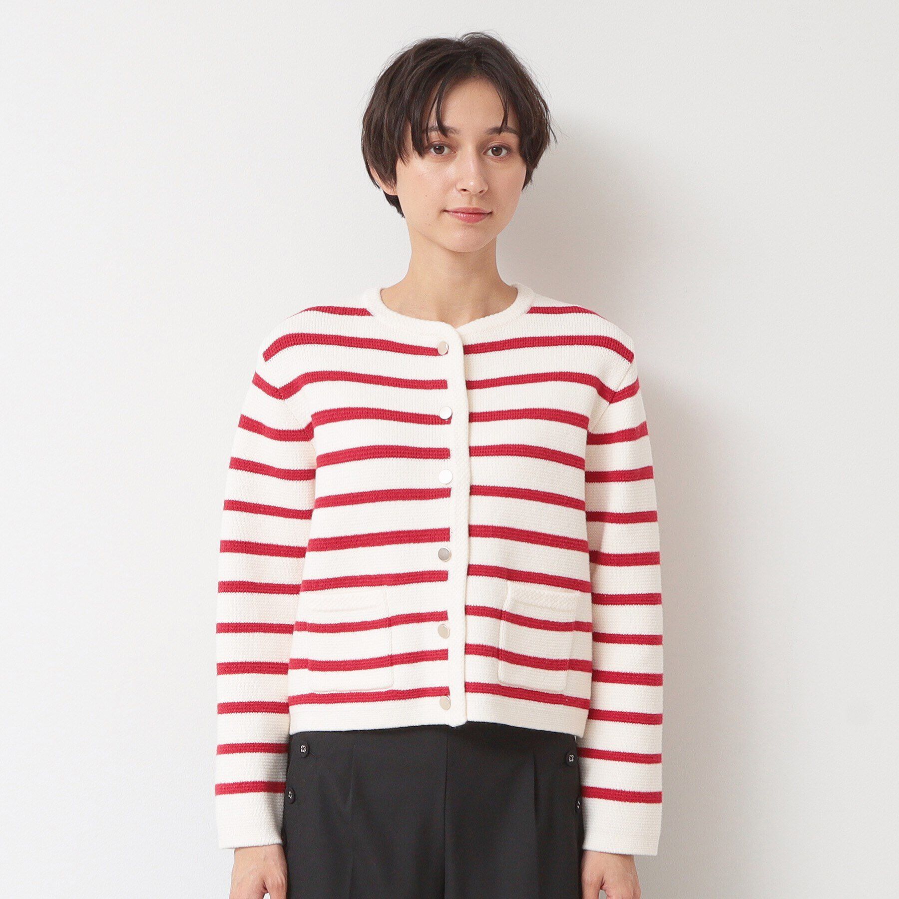 Dessin「【洗える】ゴールドボタン付きボーダーカーディガン」|カーディガン|