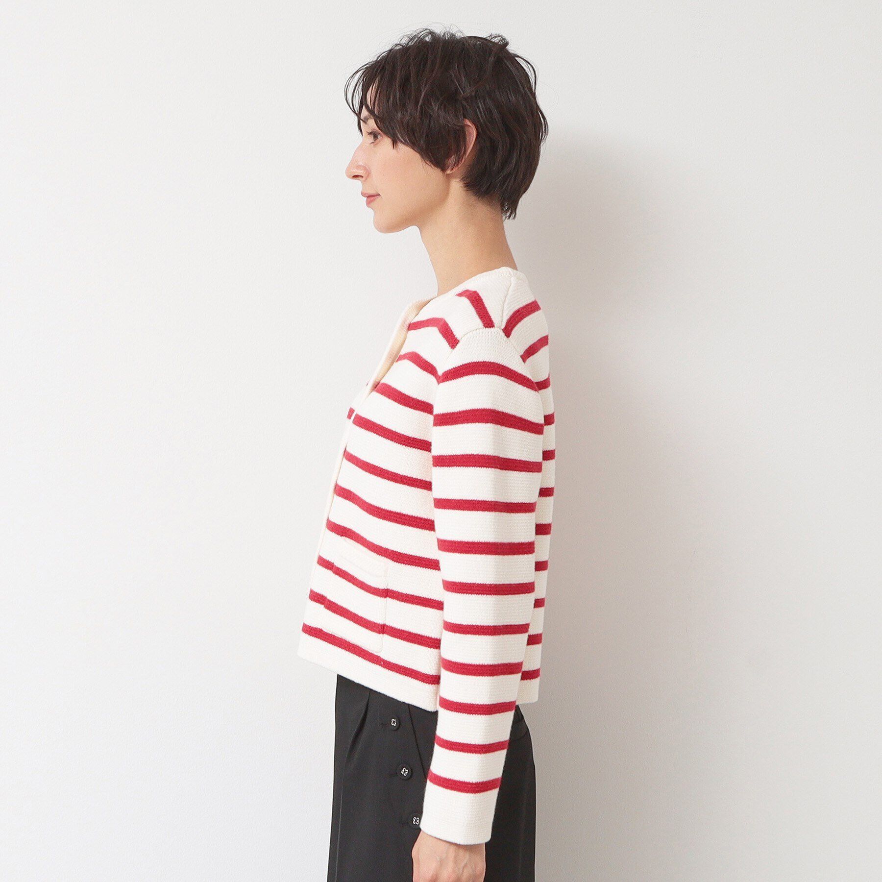 Dessin「【洗える】ゴールドボタン付きボーダーカーディガン」|カーディガン|