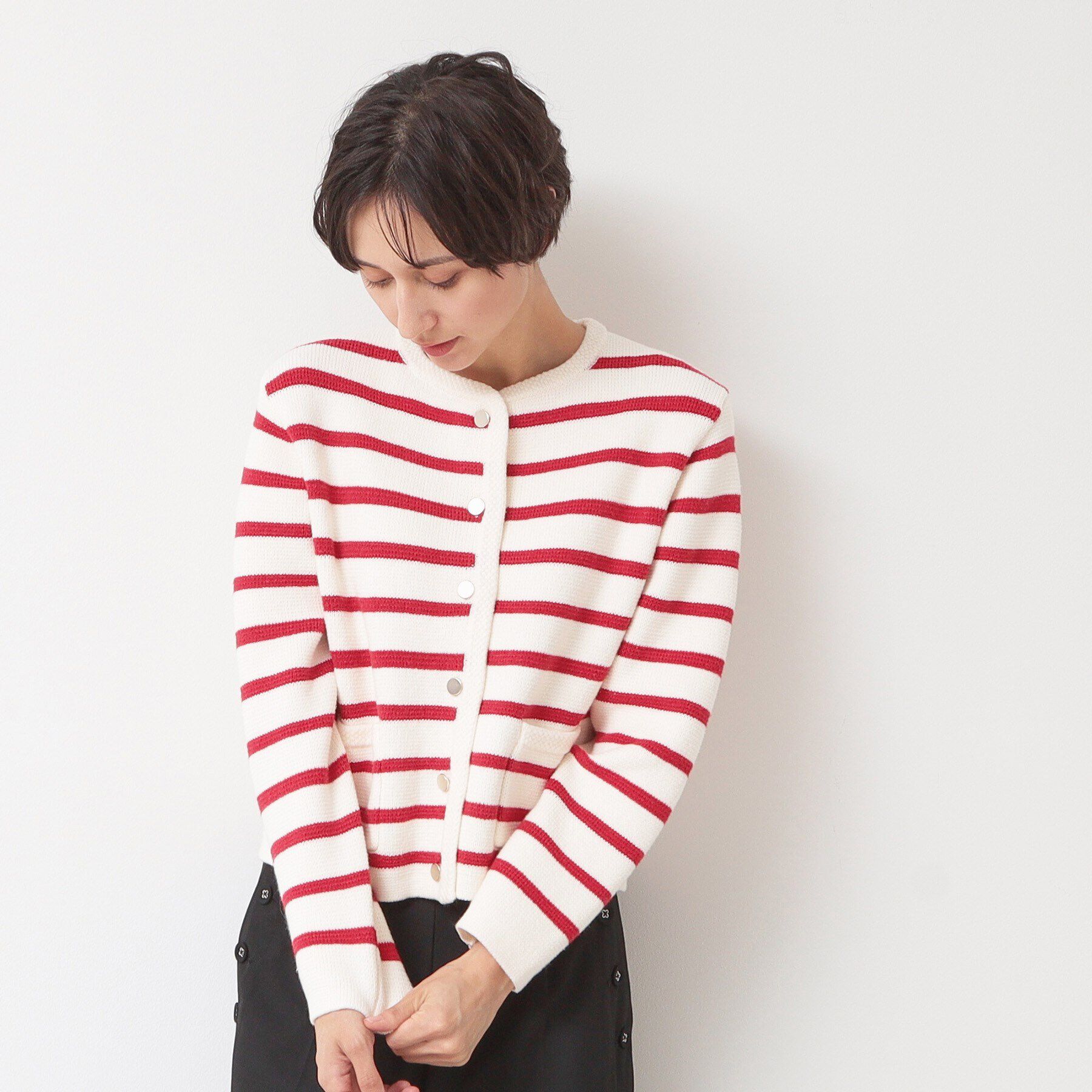 Dessin「【洗える】ゴールドボタン付きボーダーカーディガン」|カーディガン|