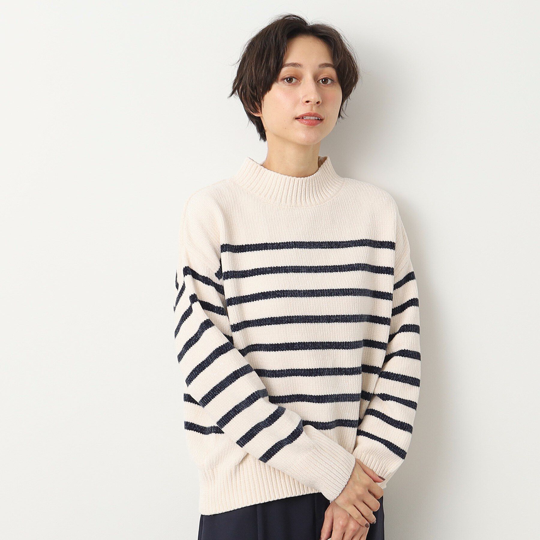 Dessin「【洗える・4サイズ展開・トレンド】ハイネックベロアモールニット（XS～L）」|ニット・セーター|