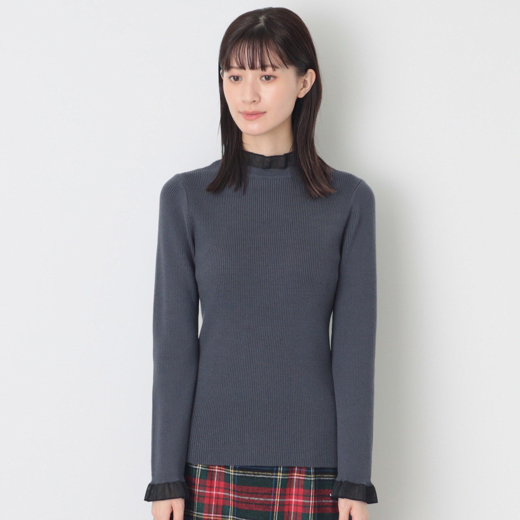 Dessin「【洗える】シースルーフリルネックリブニット」|ニット・セーター|