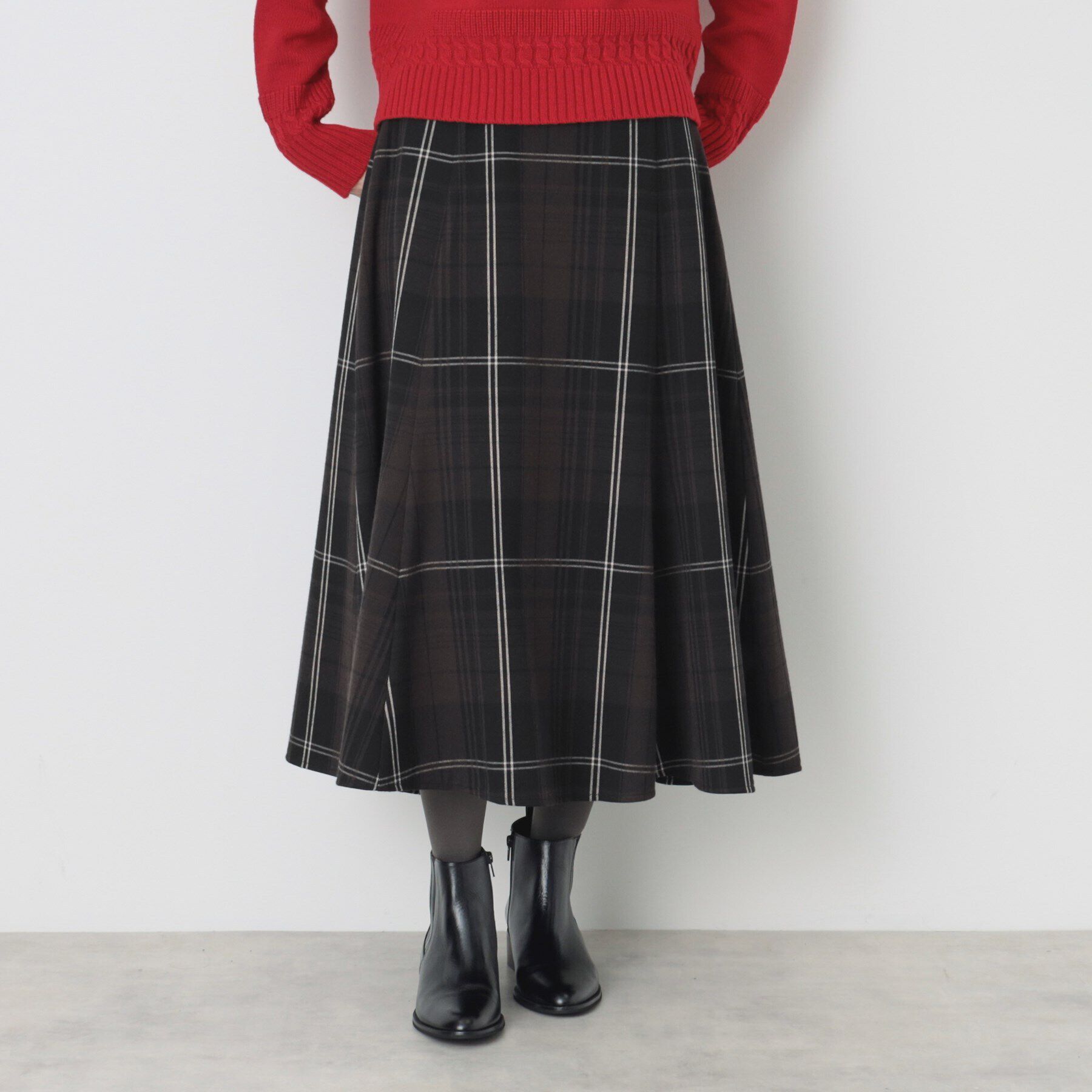 Dessin「【洗える】起毛チェック柄切替フレアースカート（XS～L）」|スカート|