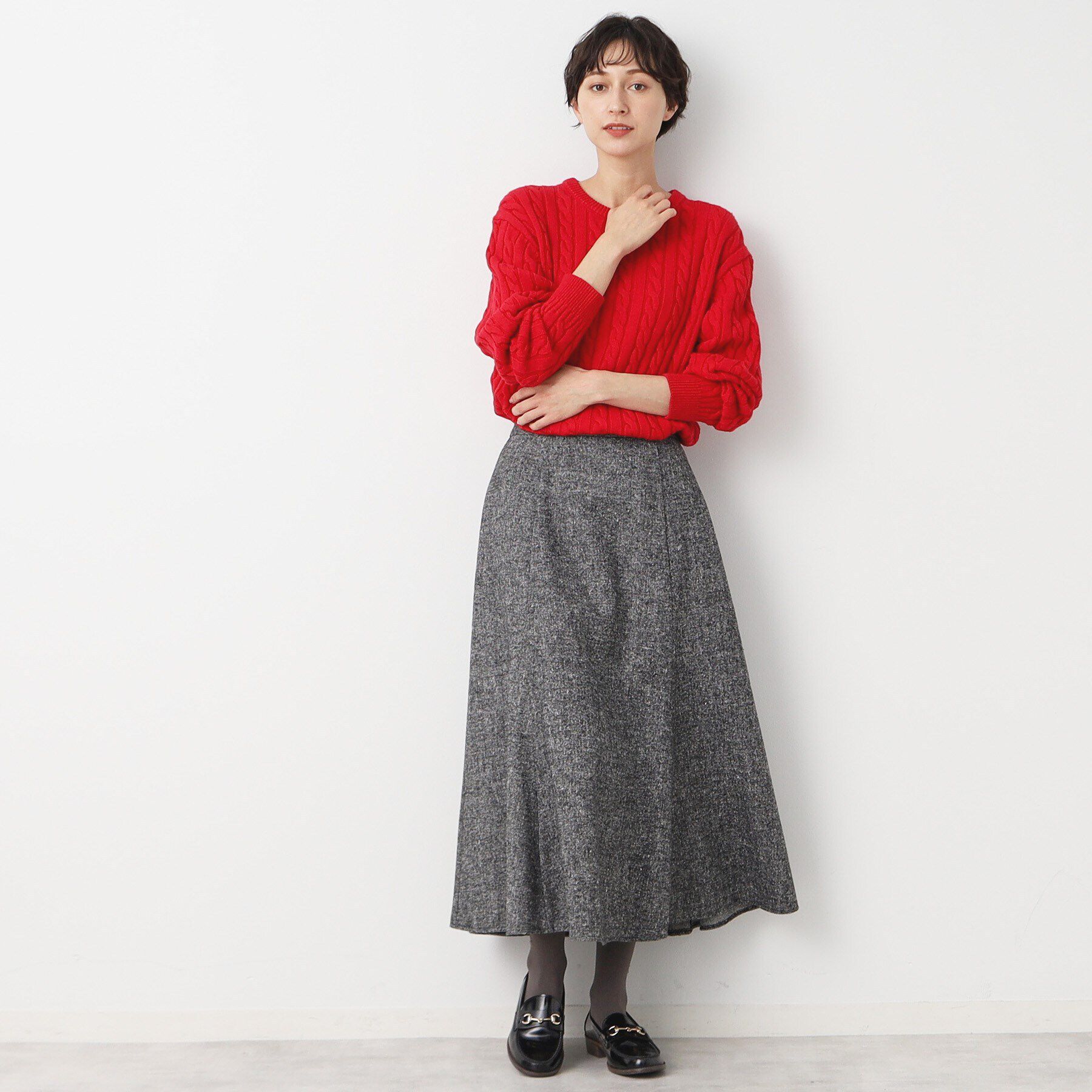 Dessin「【後ろゴム・洗える】ツイード切り替えフレアスカート（XS～L）」|スカート|