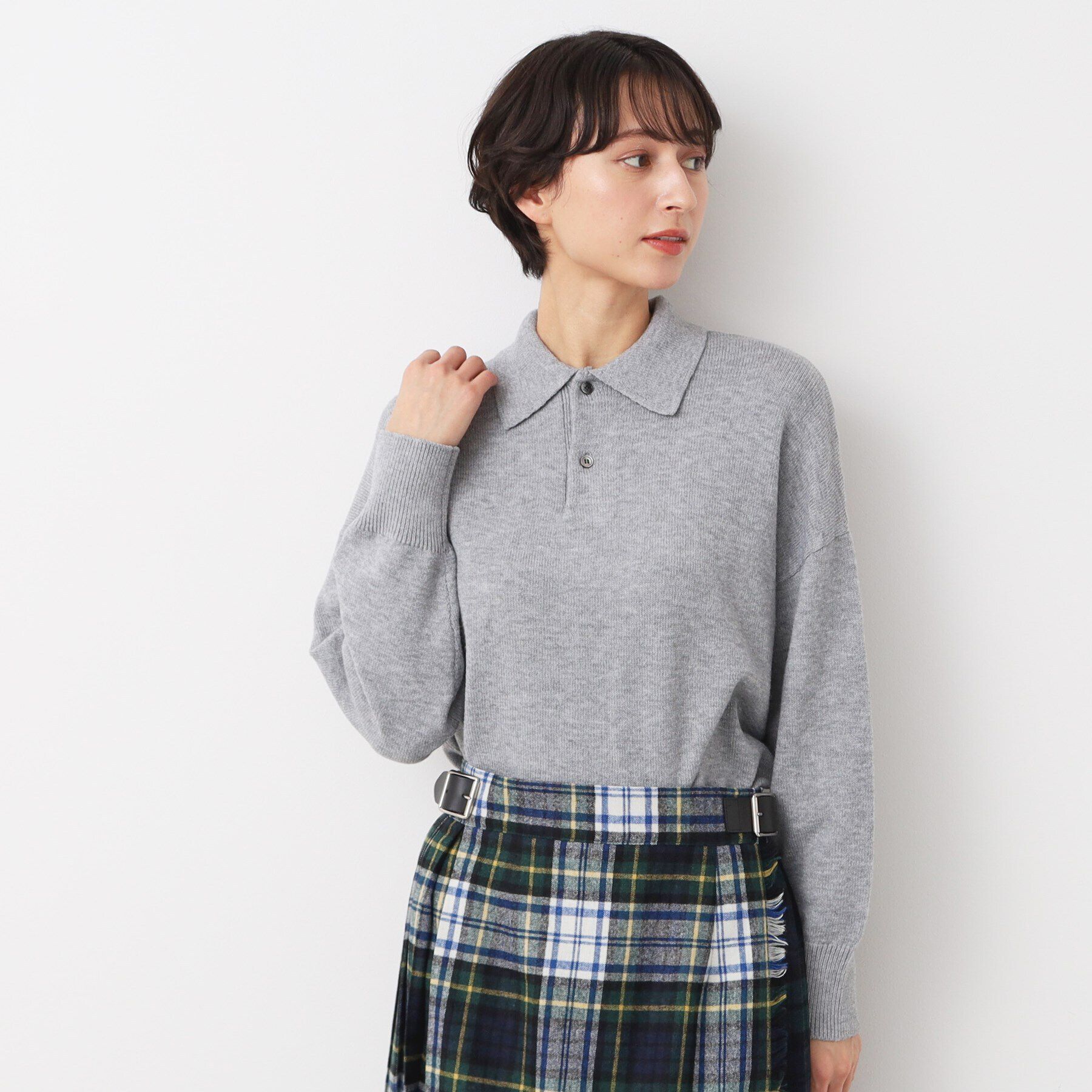 Dessin「【洗える】ボタン付きニットポロ」|ニット・セーター|