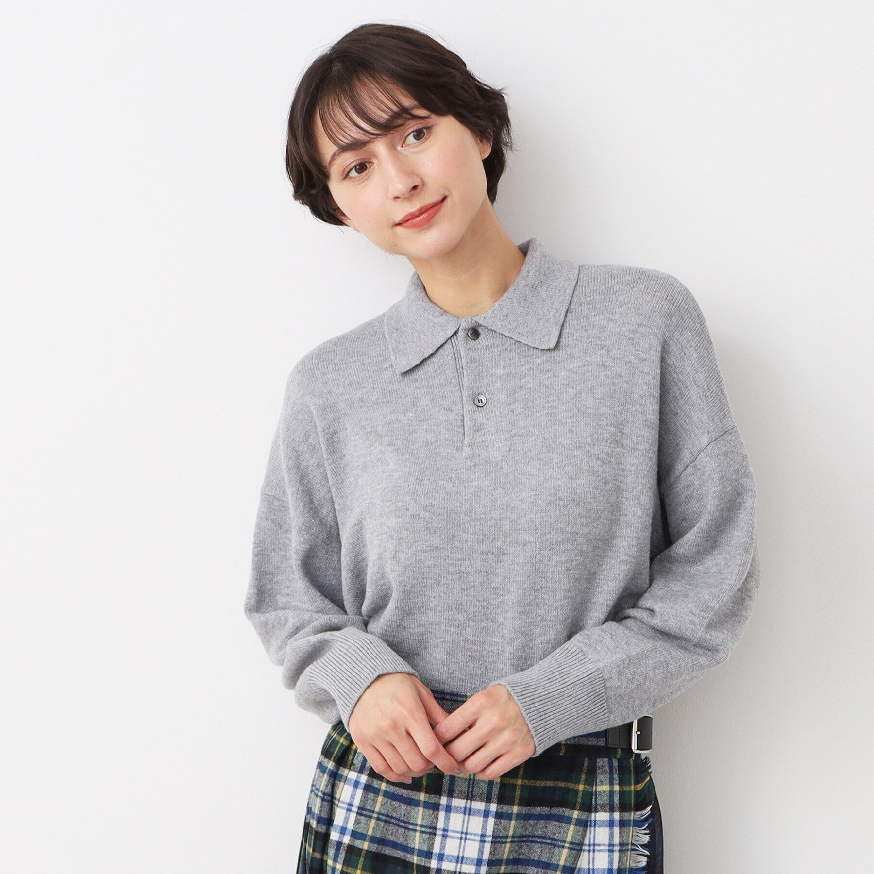 Dessin「【洗える】ボタン付きニットポロ」|ニット・セーター|グレー(012)