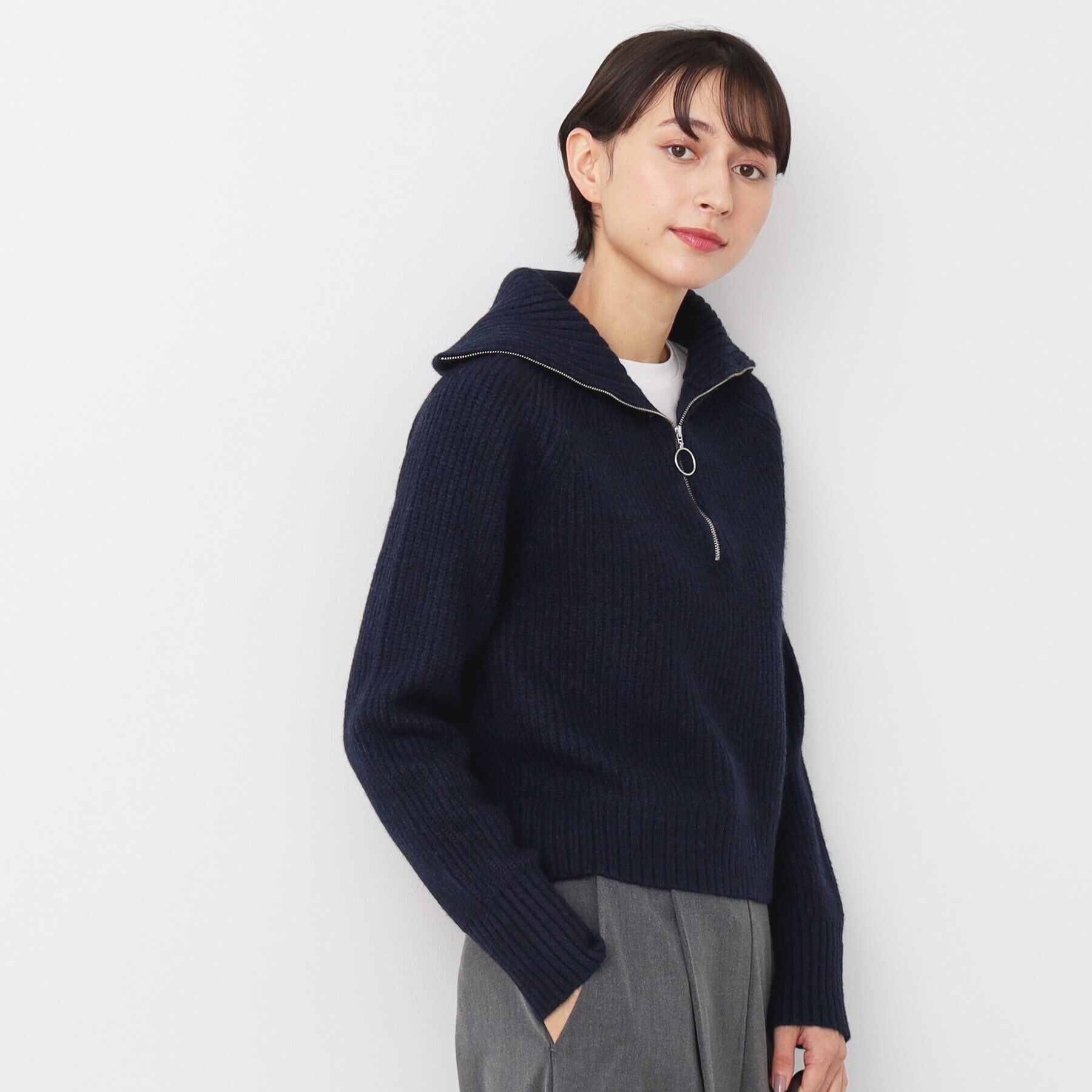 Dessin「【洗える】クロップド丈ハーフジップニット」|ニット・セーター|