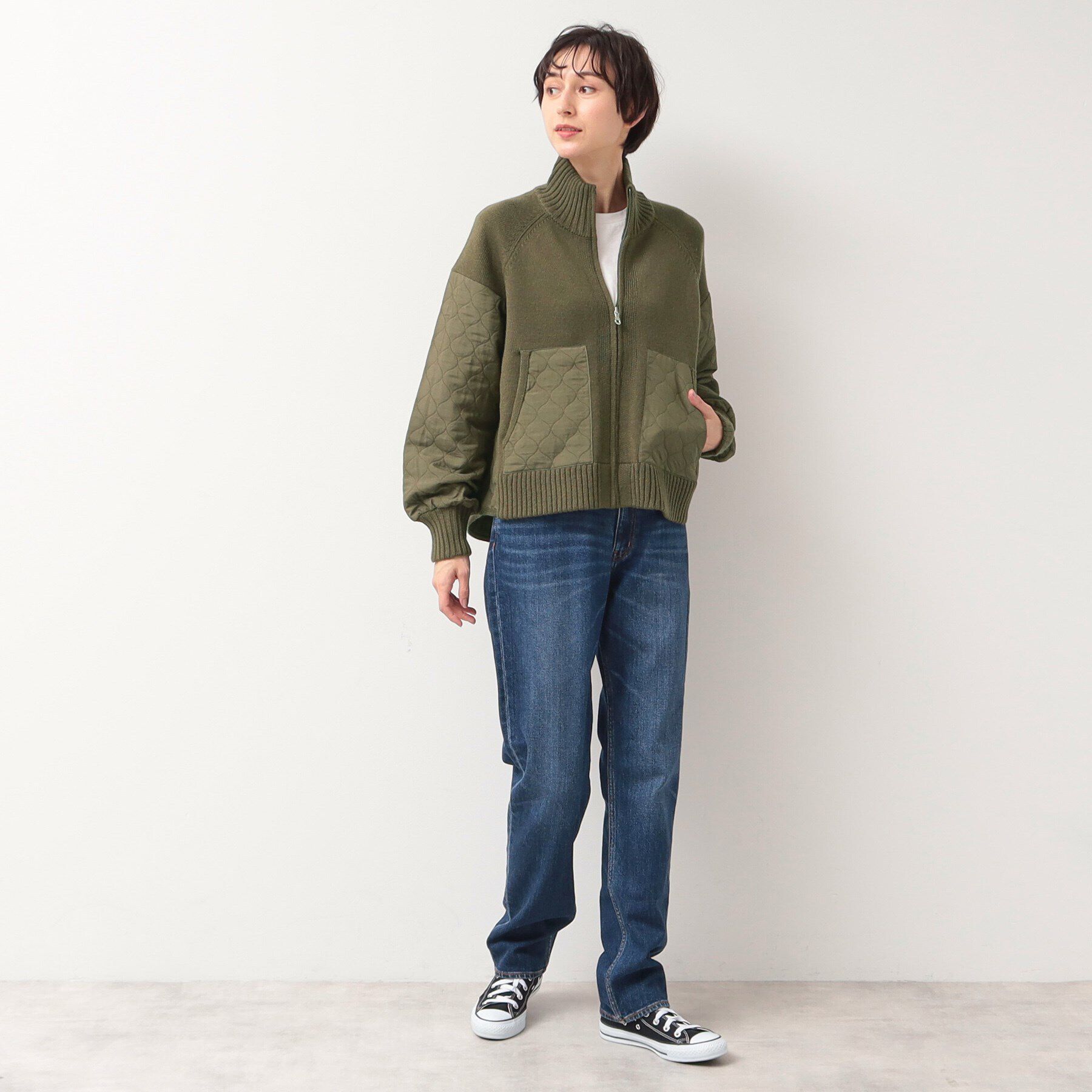 Dessin「【洗える】キルト付きジップアップカーディガン」|ブルゾン・スタジャン|