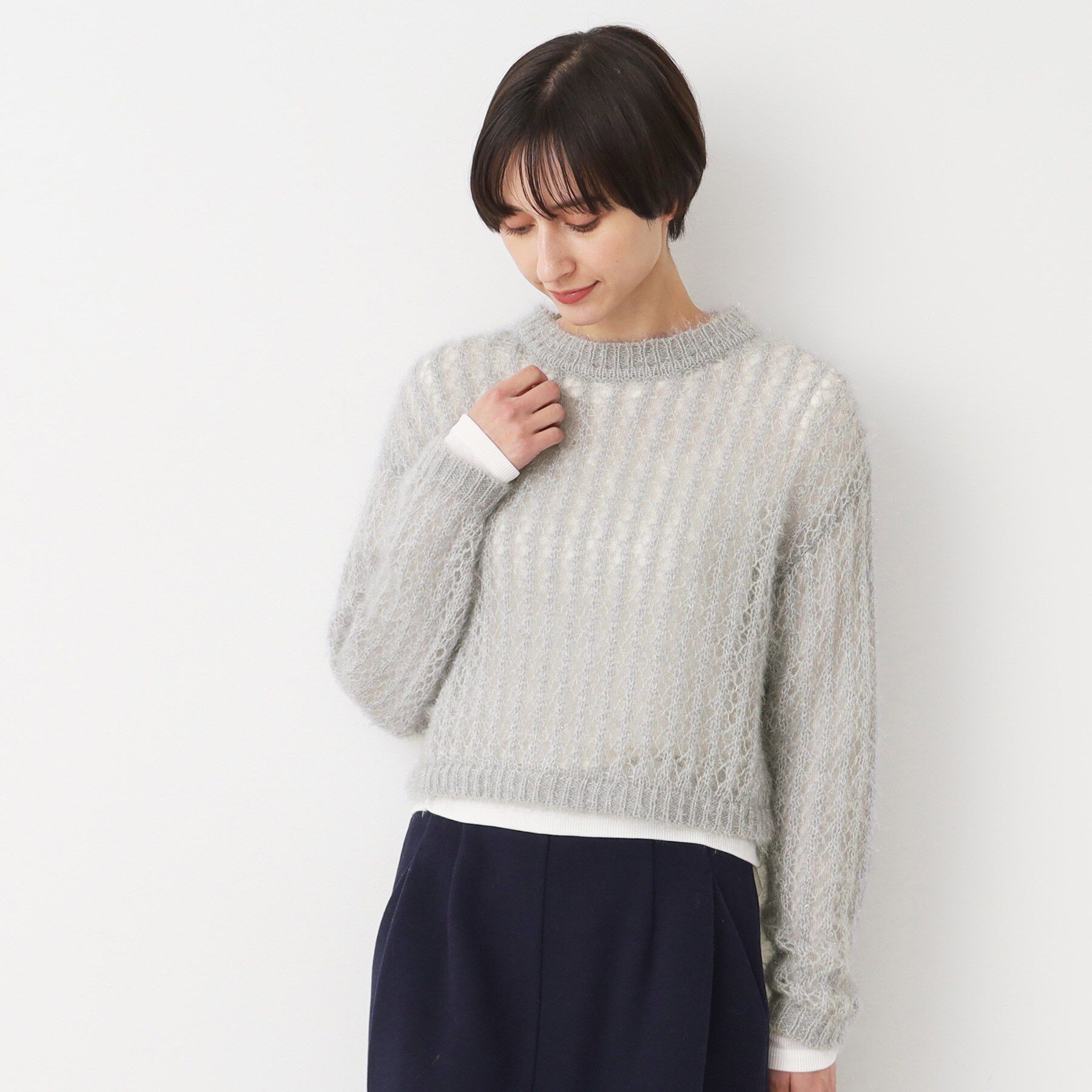 Dessin「【洗える】ショート丈メッシュラメニット（S～L）」|ニット・セーター|