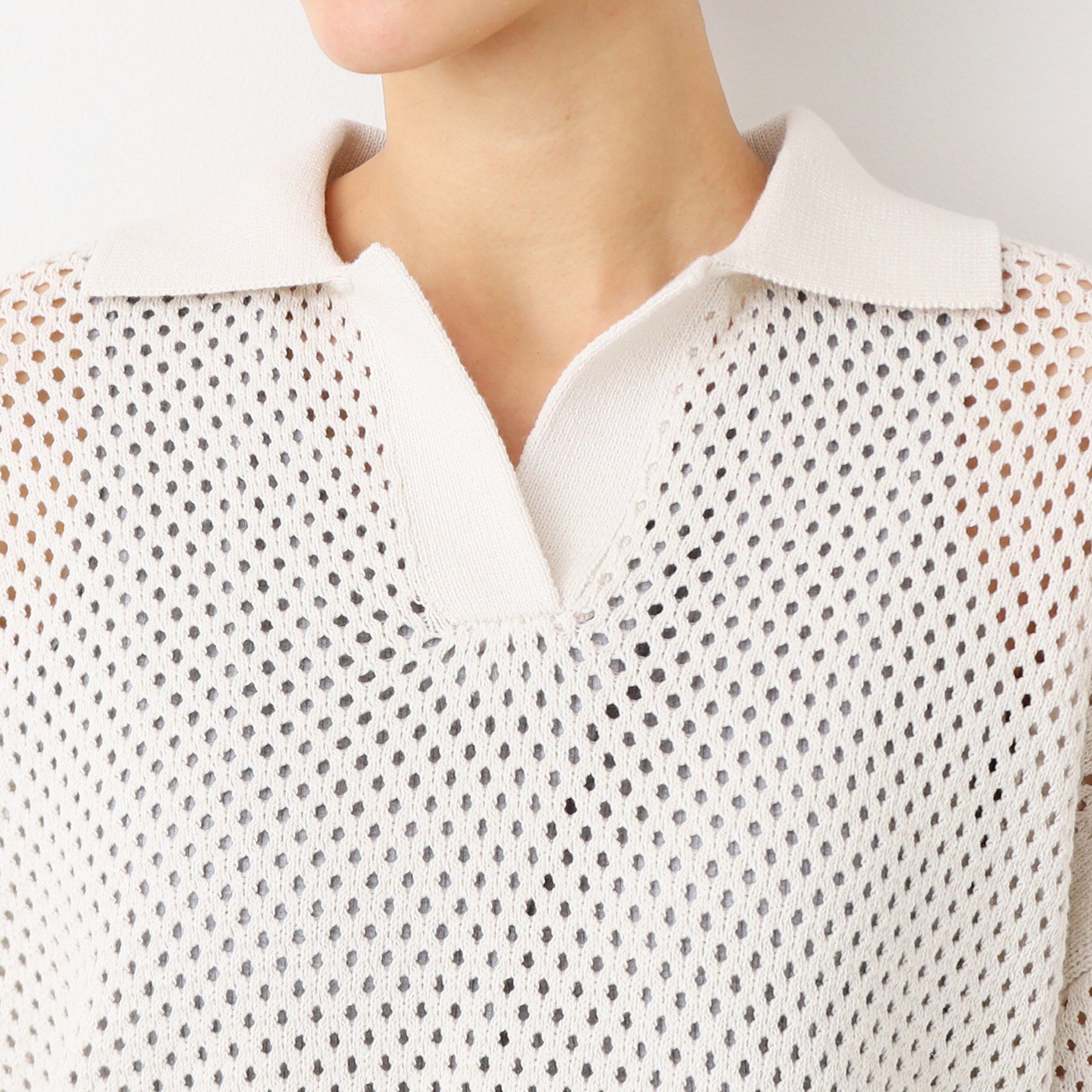 Dessin「【洗える】襟付きメッシュニット」|ニット・セーター|