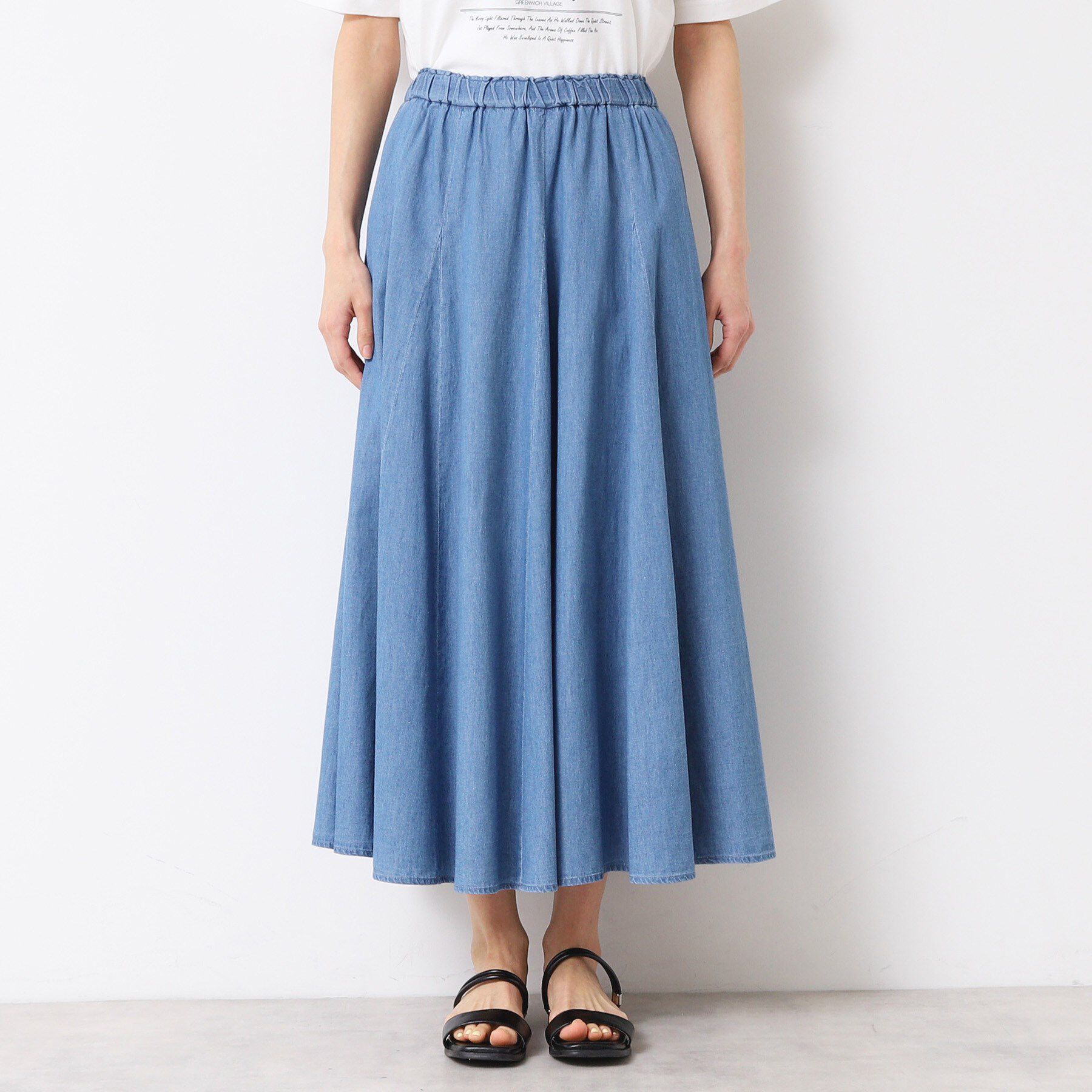 Dessin「【ウエストゴム・洗える】綿麻デニムフレアースカート」|スカート|