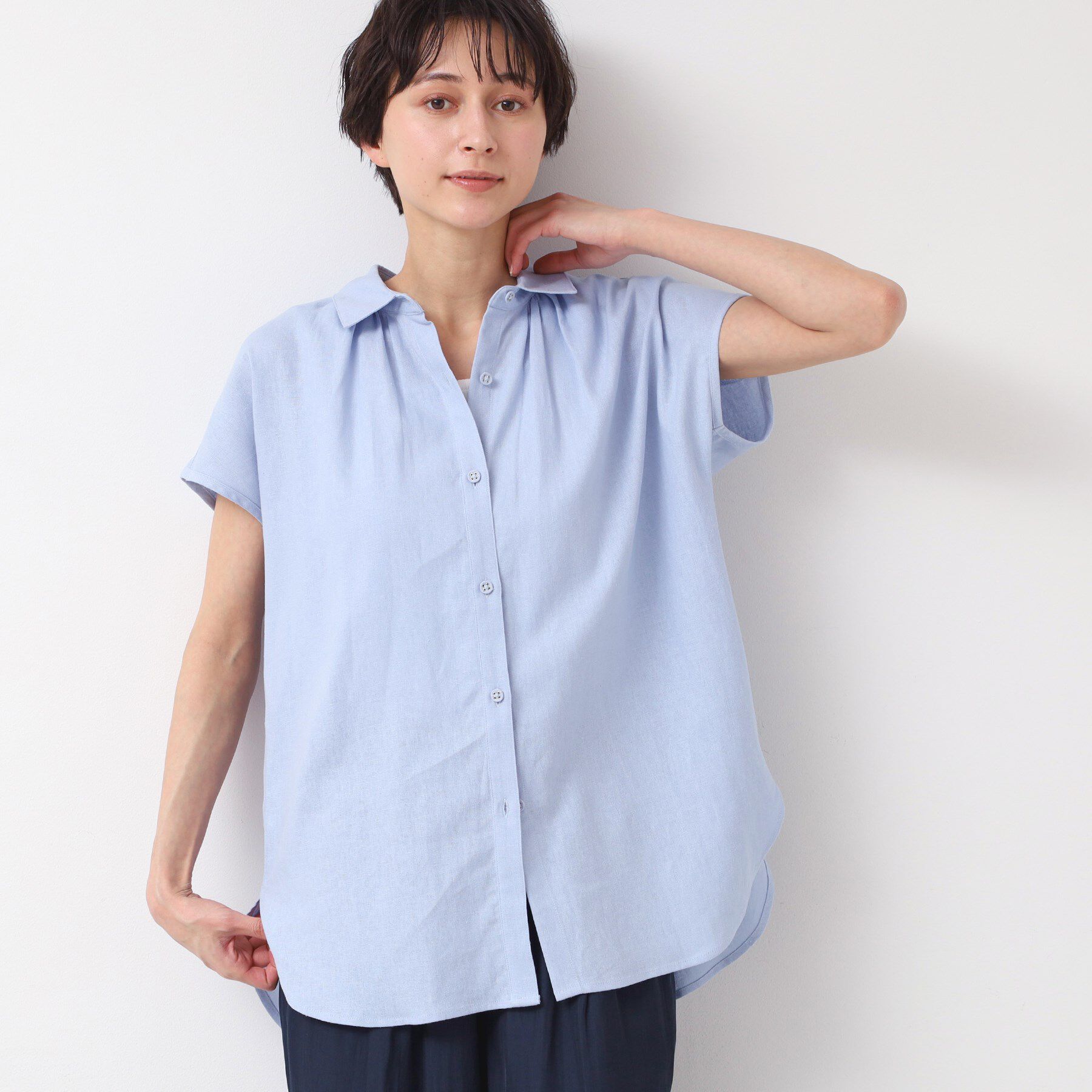 Dessin「【洗える】シャツカラーフレンチスリーブブラウス（XS～L）」|シャツ・ブラウス|