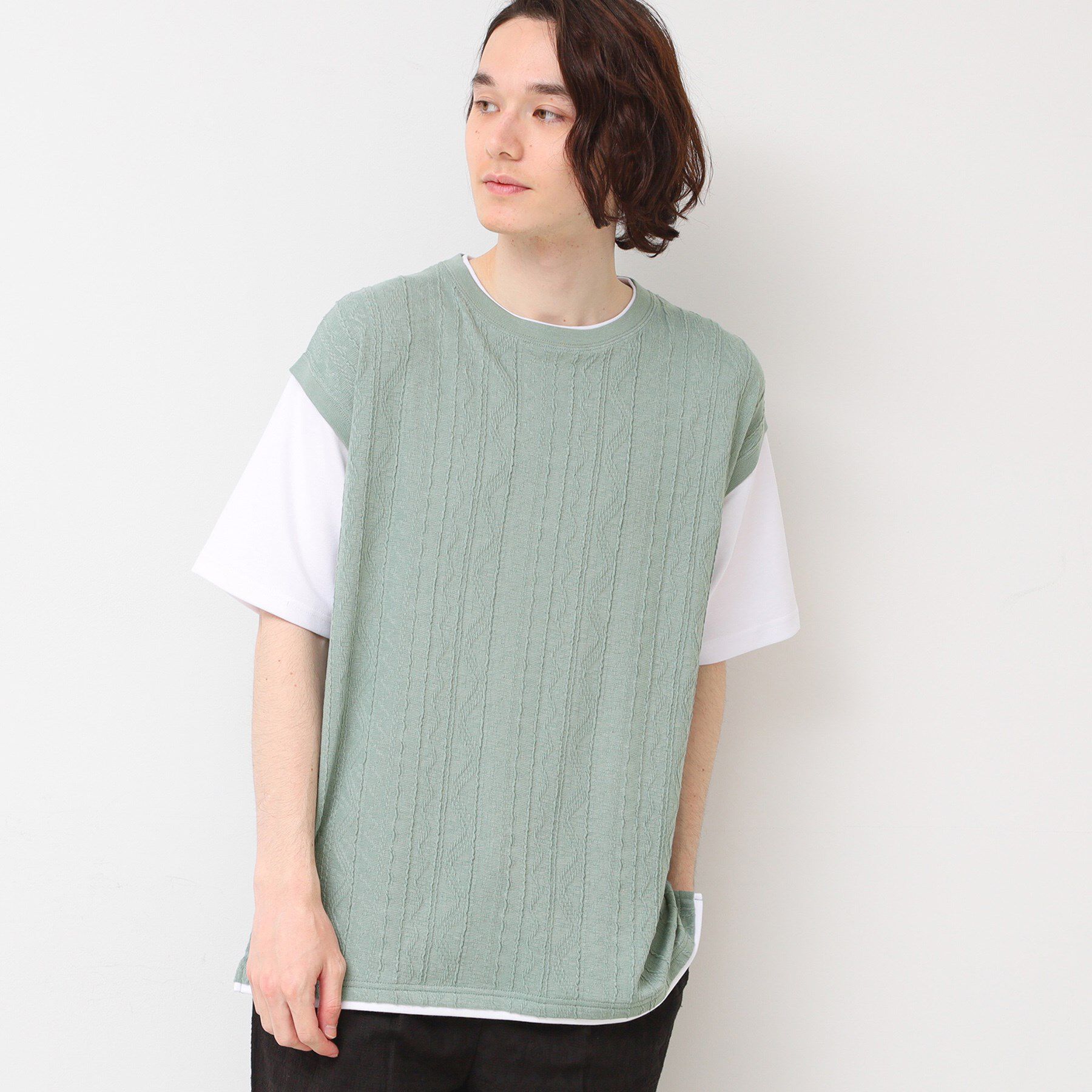 Dessin「【洗える】ベストレイヤードライクTシャツ」|Tシャツ・カットソー|ブルーグリーン(09