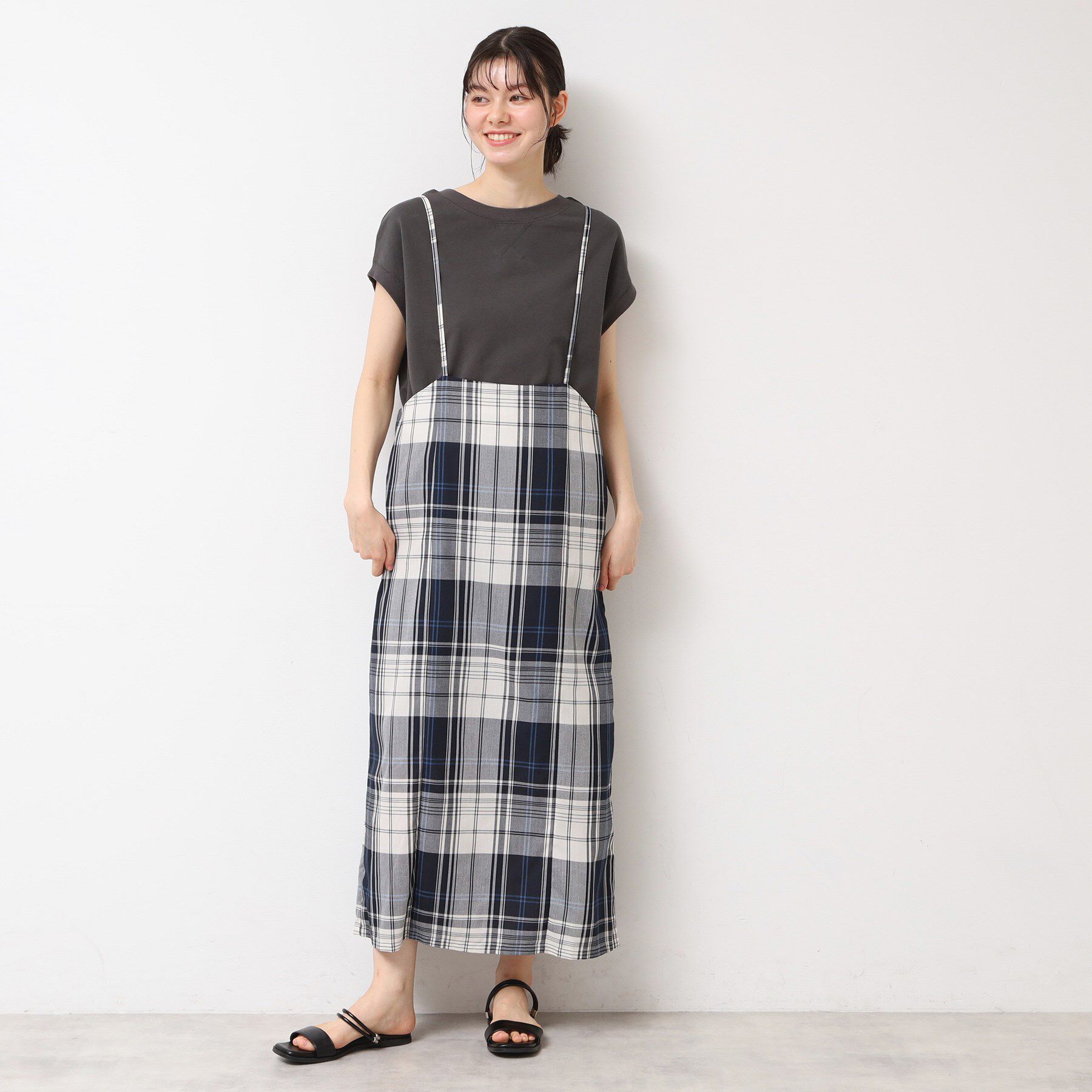 Dessin「【洗える】肩紐付きチェックスカート」|スカート|