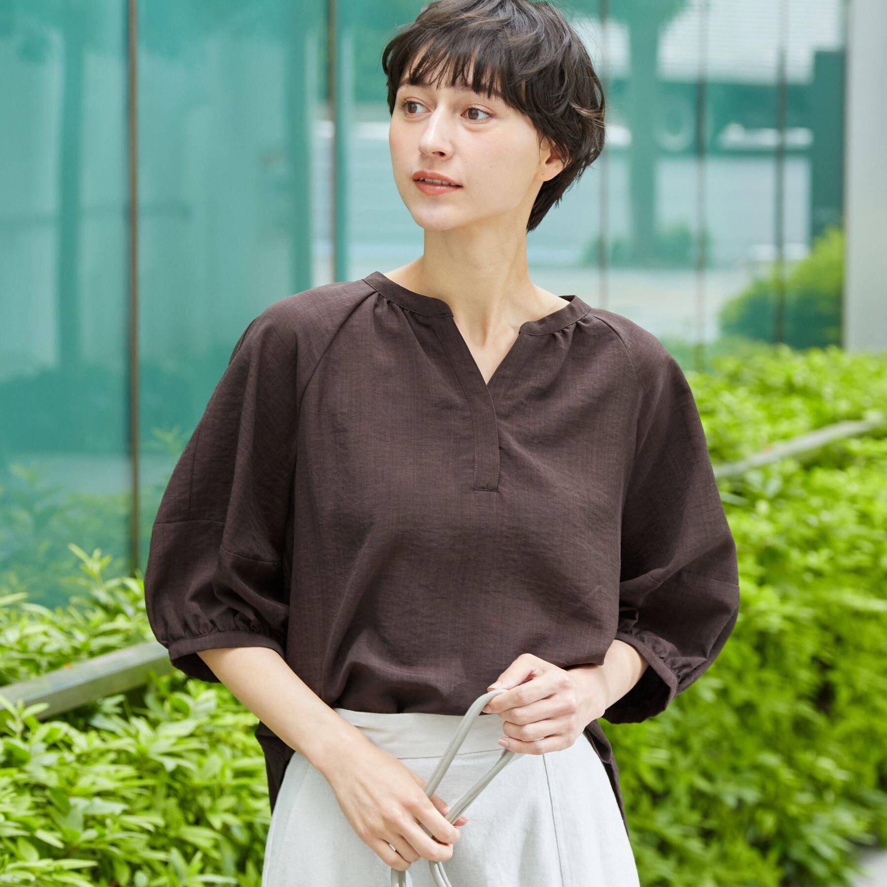 Dessin「【洗える】スキッパ―五分袖ブラウス（XS～L）」|シャツ・ブラウス|