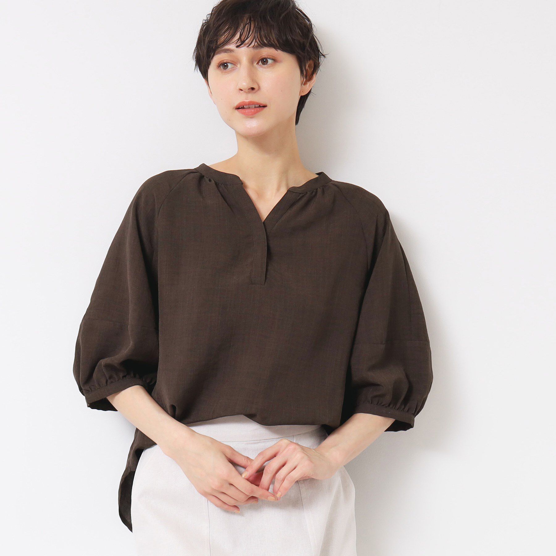 Dessin「【洗える】スキッパ―五分袖ブラウス（XS～L）」|シャツ・ブラウス|