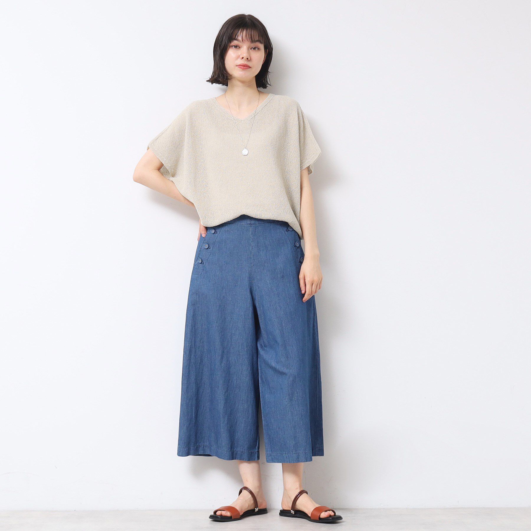 Dessin「【日本製・洗える】シームレスラインVネックニット」|ニット・セーター|