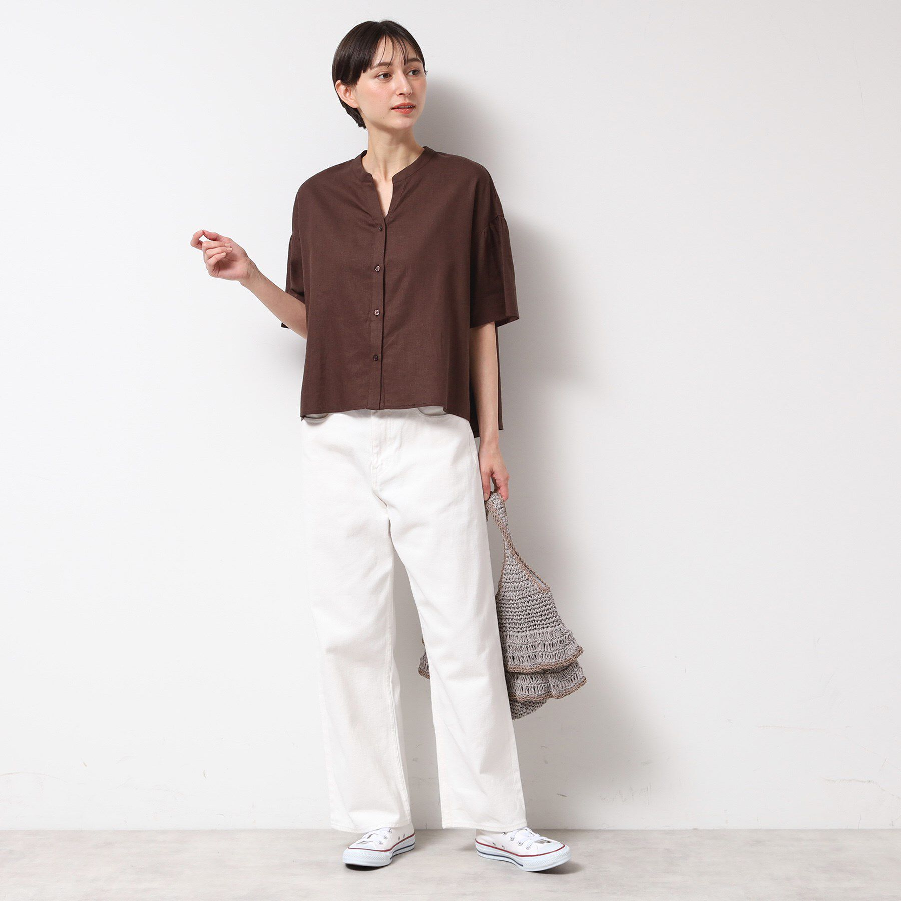 Dessin「【二の腕カバー・洗える】リネンブレンド袖切り替えブラウス」|シャツ・ブラウス|