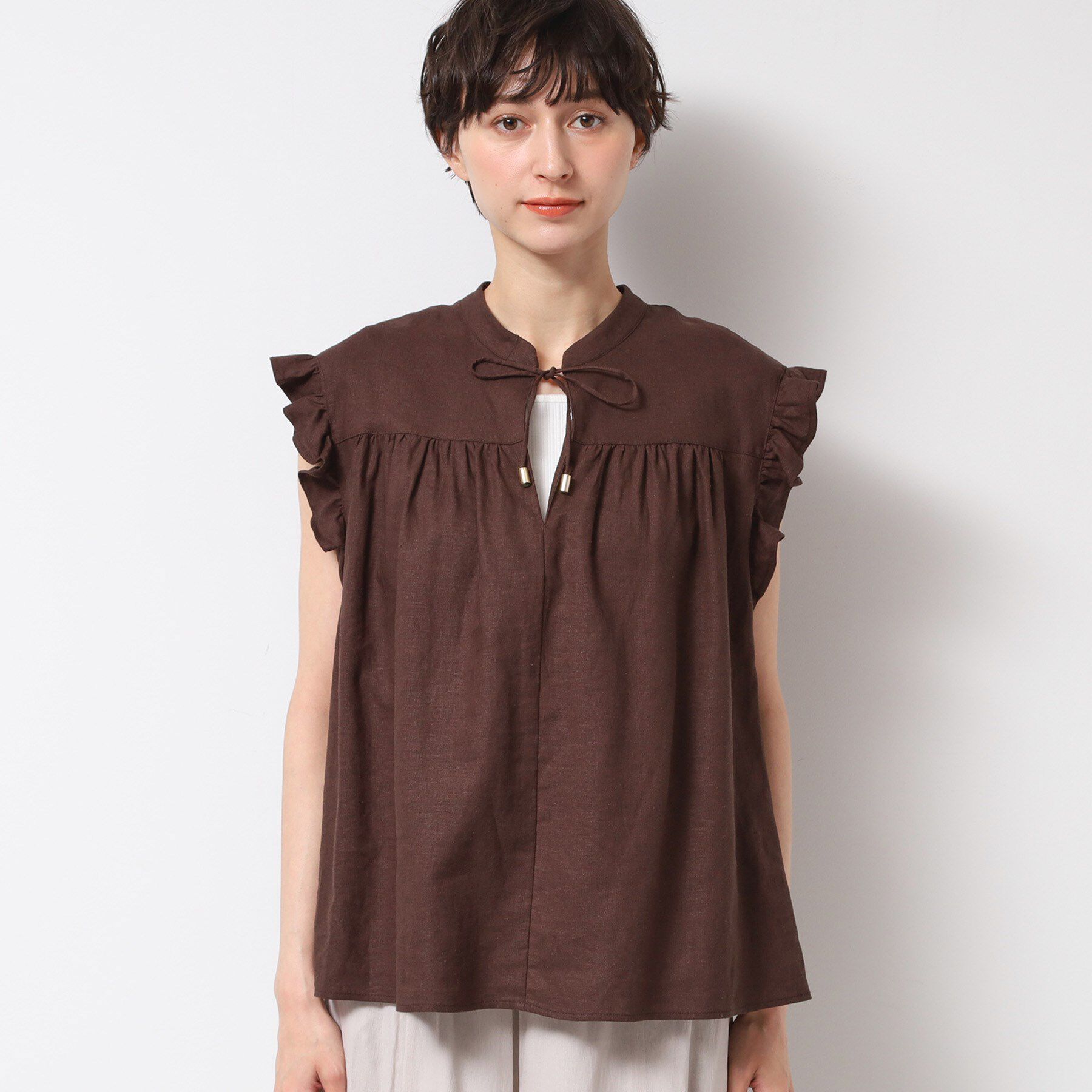 Dessin「【洗える】レーヨン麻フリルスリーブブラウス」|シャツ・ブラウス|