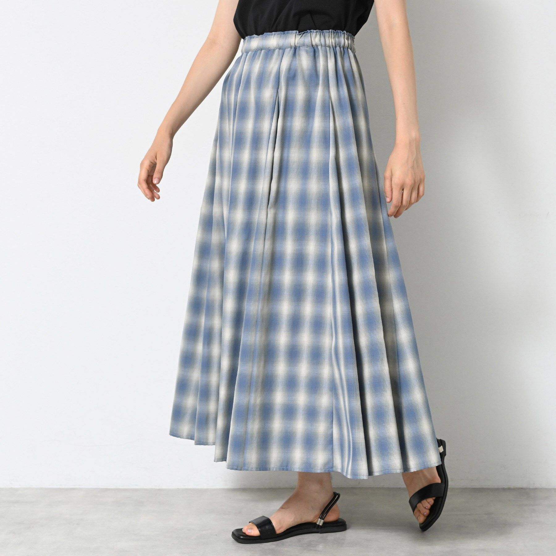 Dessin「【ウエストゴム・洗える】オンブレーチェック柄スカート」|スカート|