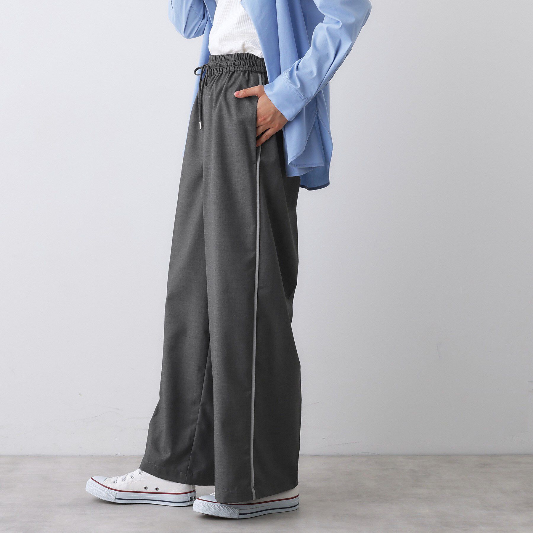 Dessin「【セットアップ可/ウエストゴム/洗える】サイドライン入りワイドパンツ」|その他|