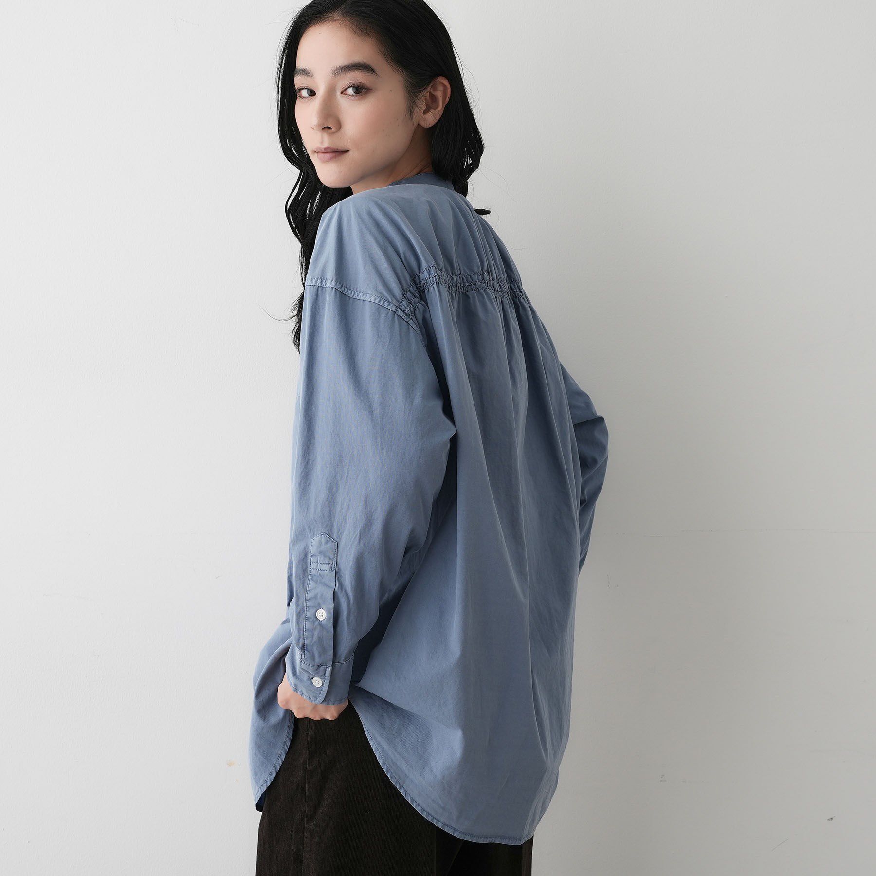 Dessin「【洗える】ピグメントバンドカラーシャツ」|シャツ・ブラウス|ブルー(093)