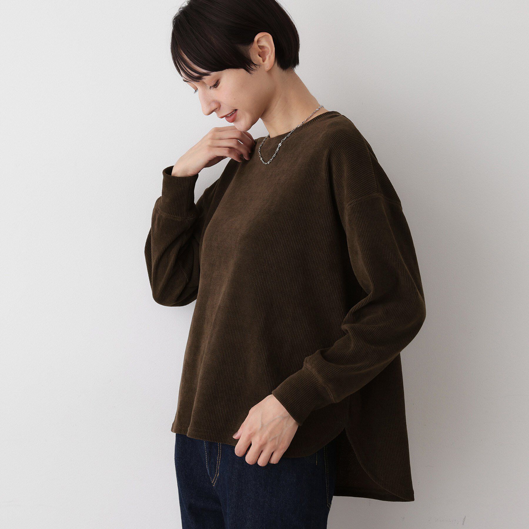 Dessin「【洗える】ベロアサーマルカットソー」|Tシャツ・カットソー|ブラウン(043)