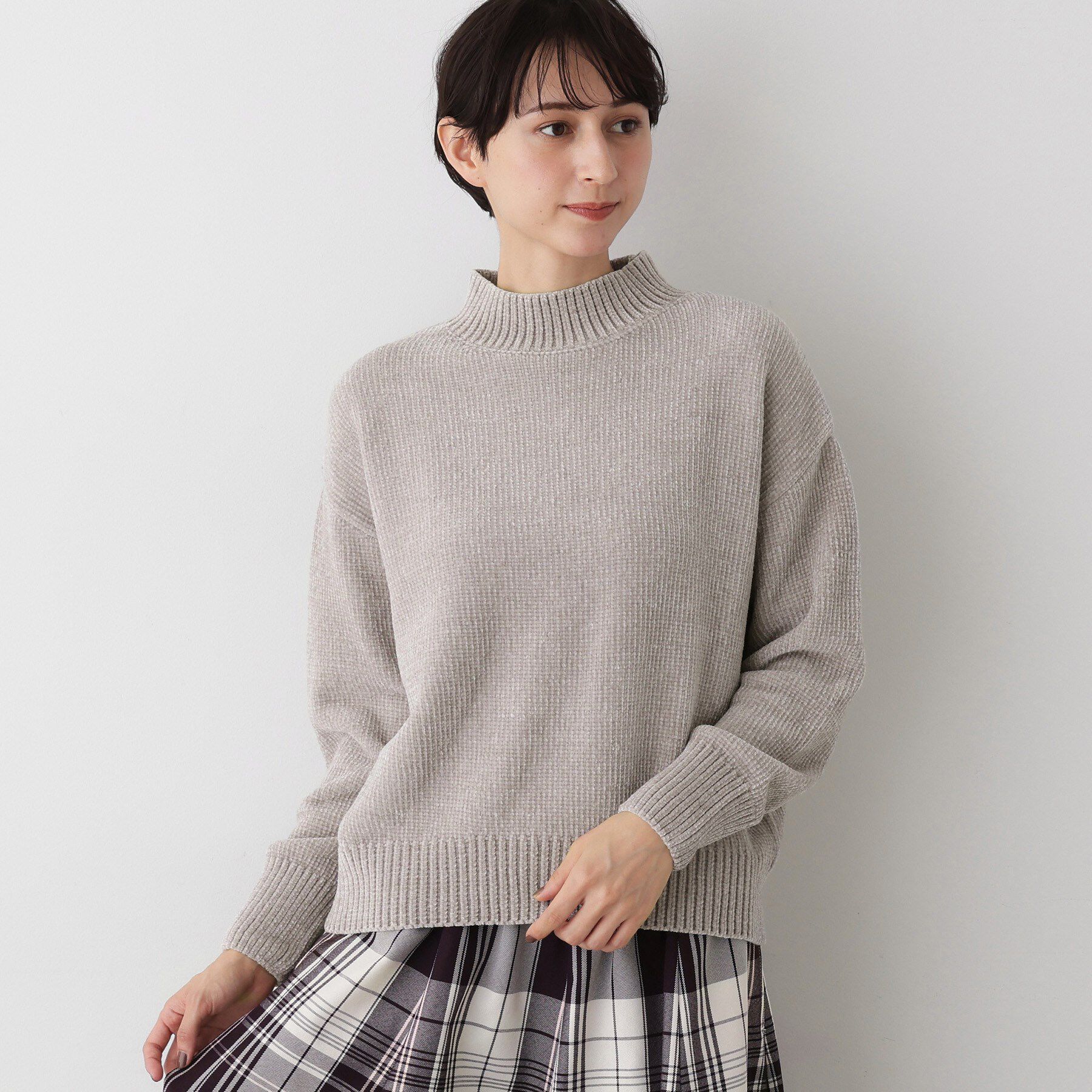 Dessin「【洗える】ハイネックベロアモールニット」|ニット・セーター|