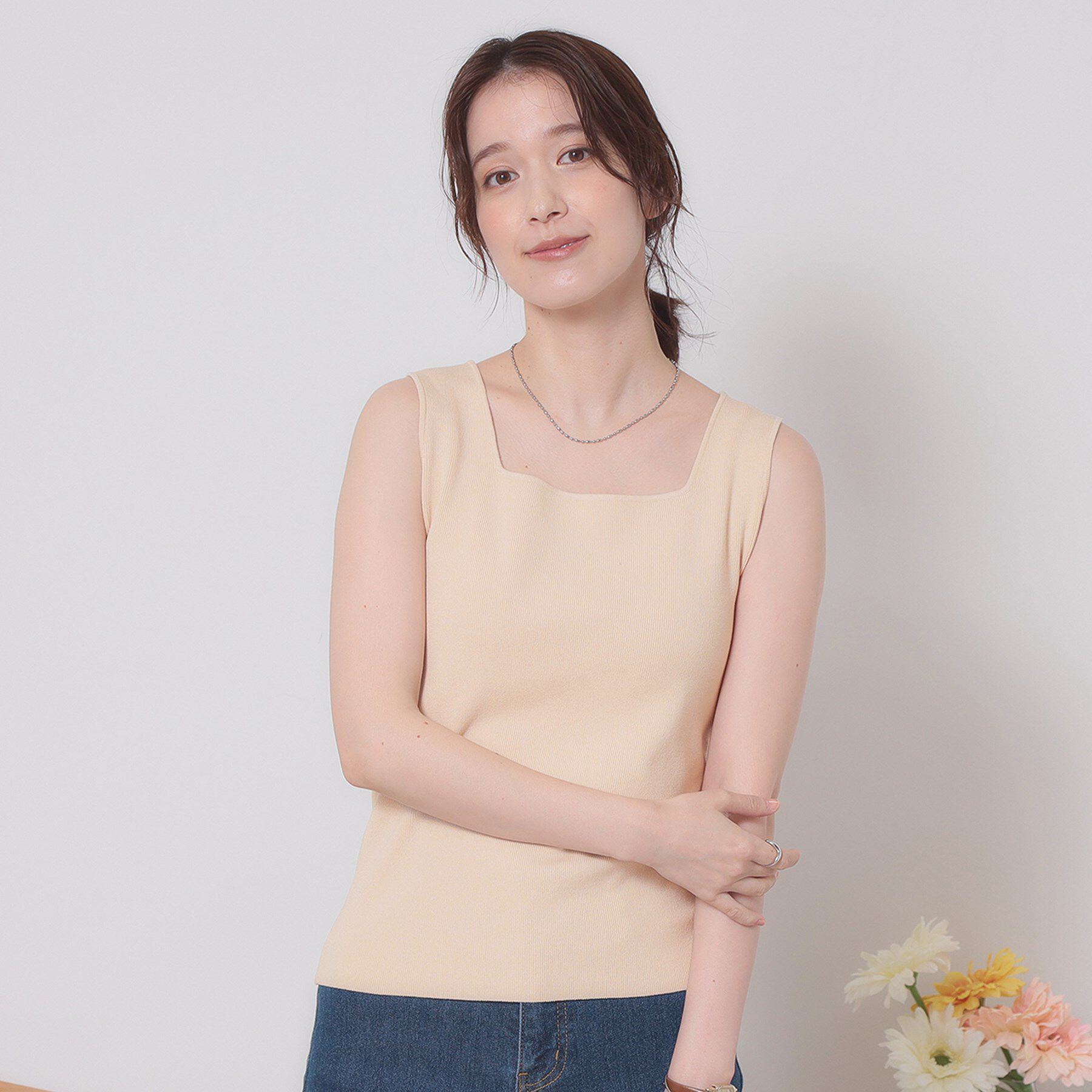 ITS&rsquo;DEMO「【手洗い可】ニットスクエアタンク」|キャミソール|ライトベージュ(05