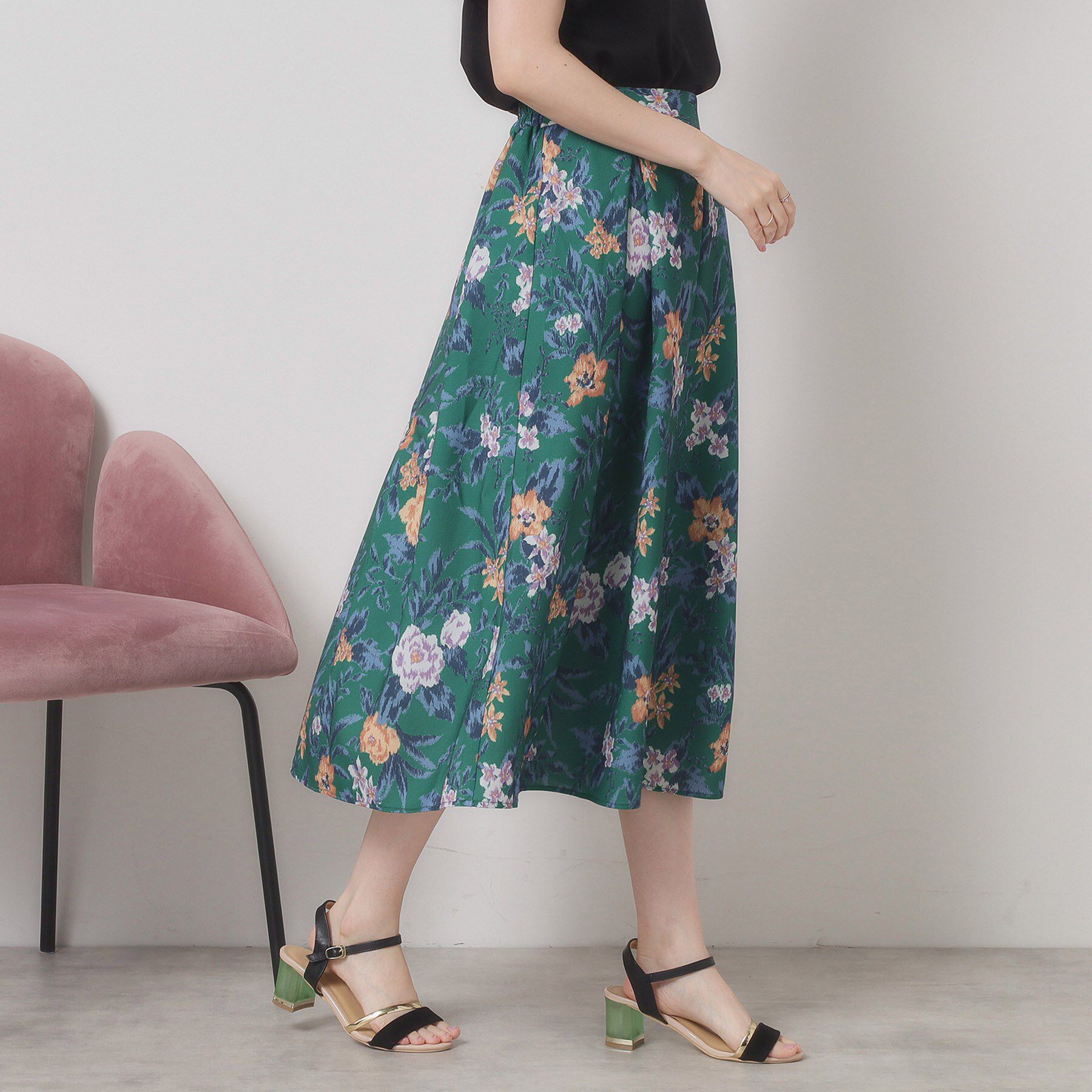 ITS&rsquo;DEMO「【清涼感／ウエストゴム／手洗い可】花柄麻調スカート」|スカート|