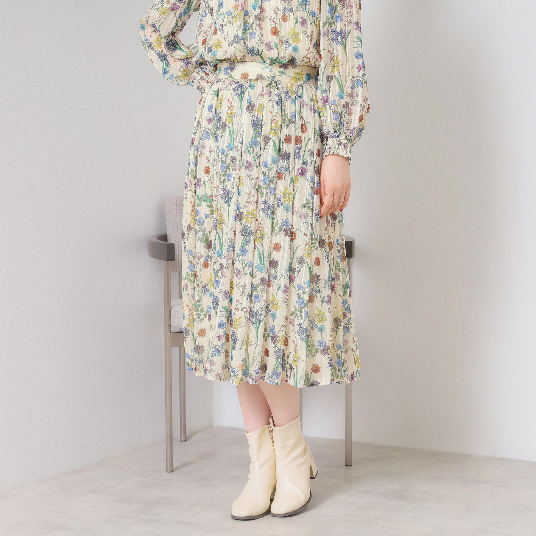 ITS&rsquo;DEMO「【手洗い可／セットアップ可】ラメストライプ花柄スカート」|スカート|アイボリー(104)