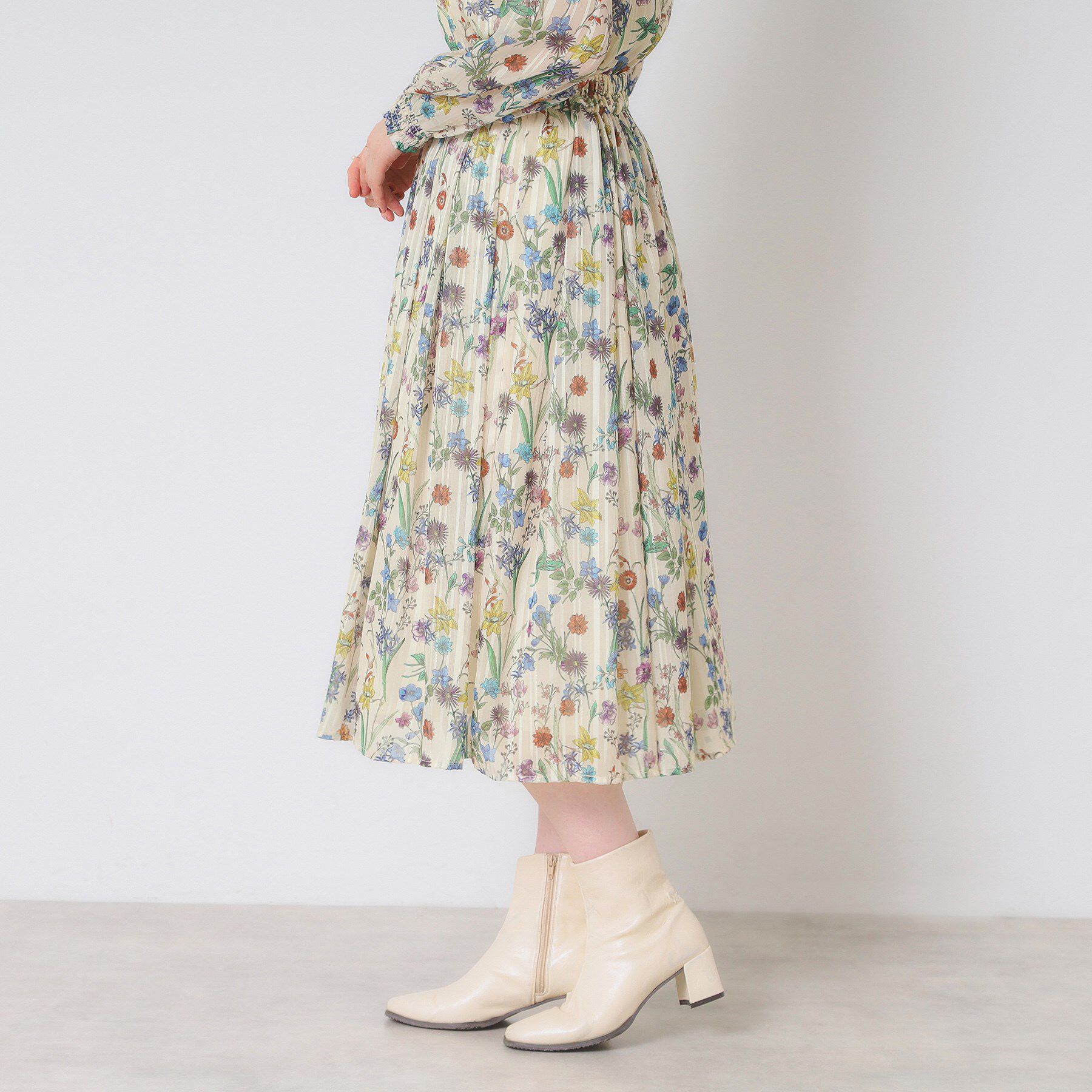 ITS&rsquo;DEMO「【手洗い可／セットアップ可】ラメストライプ花柄スカート」|スカート|