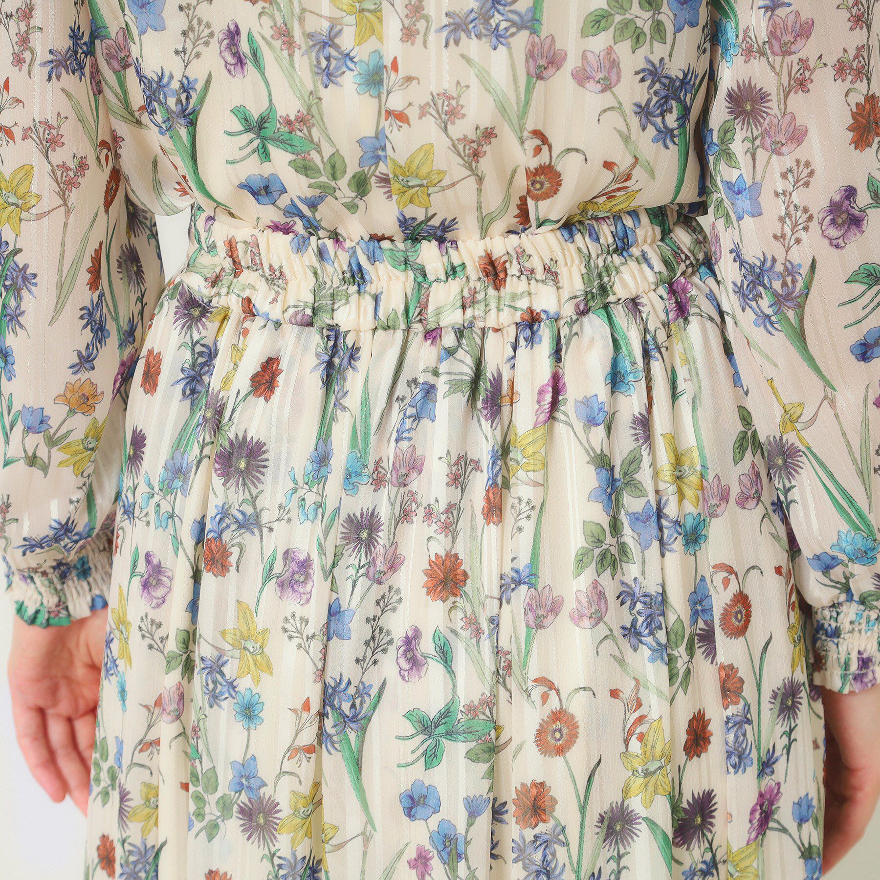 ITS&rsquo;DEMO「【手洗い可／セットアップ可】ラメストライプ花柄スカート」|スカート|