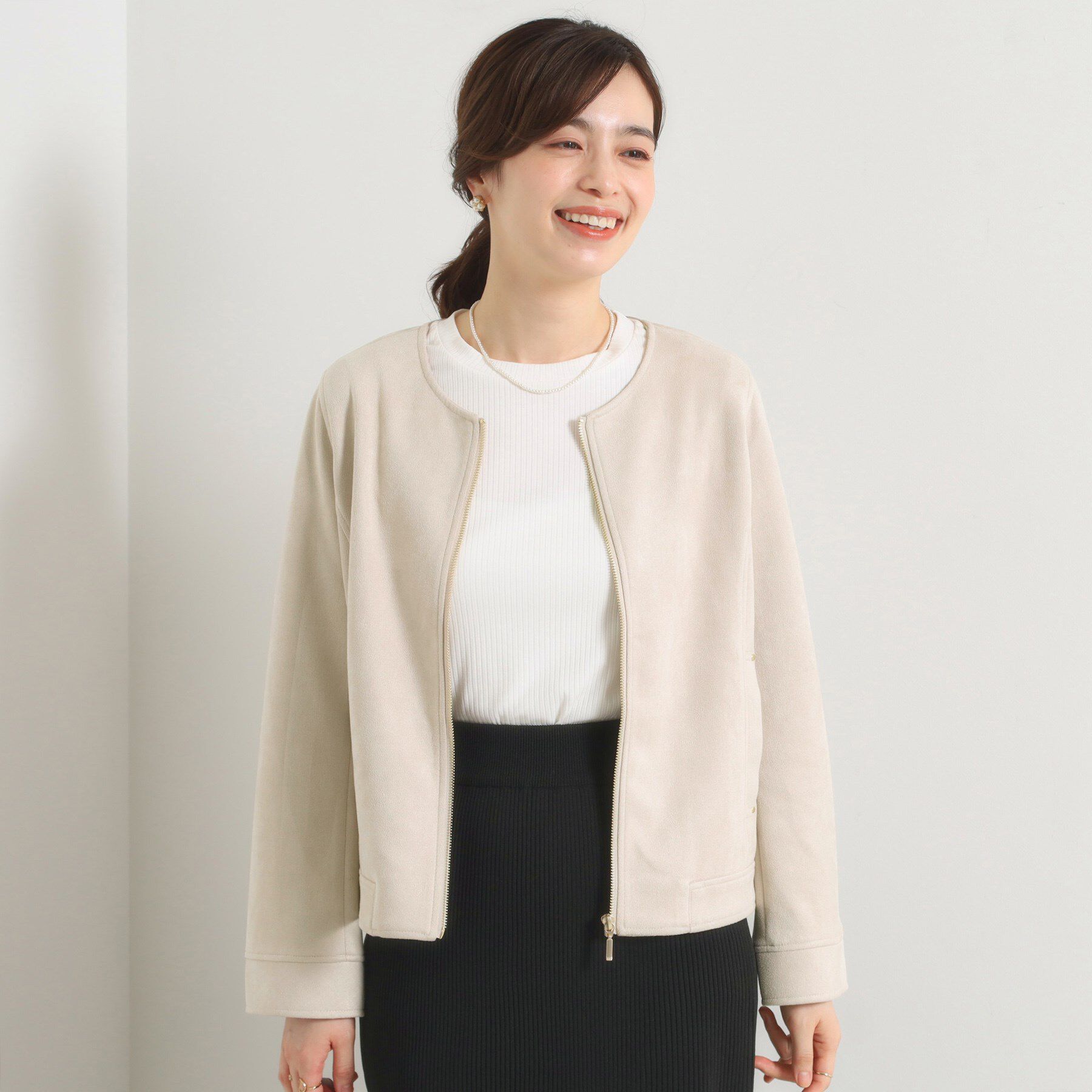 ITS&rsquo;DEMO「カットフェイクスエードジャケット」|ノーカラージャケット|