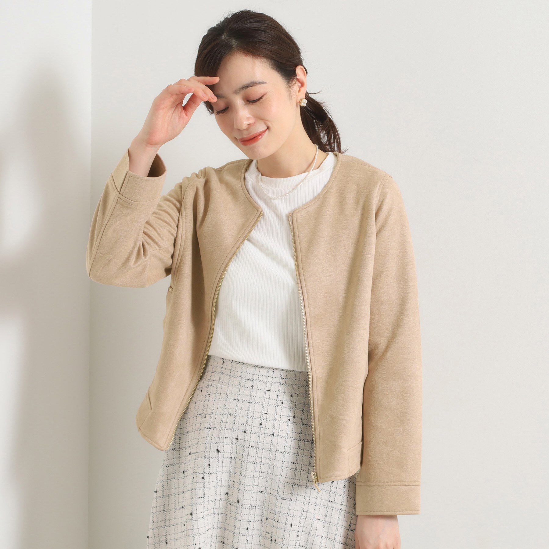 ITS&rsquo;DEMO「カットフェイクスエードジャケット」|ノーカラージャケット|