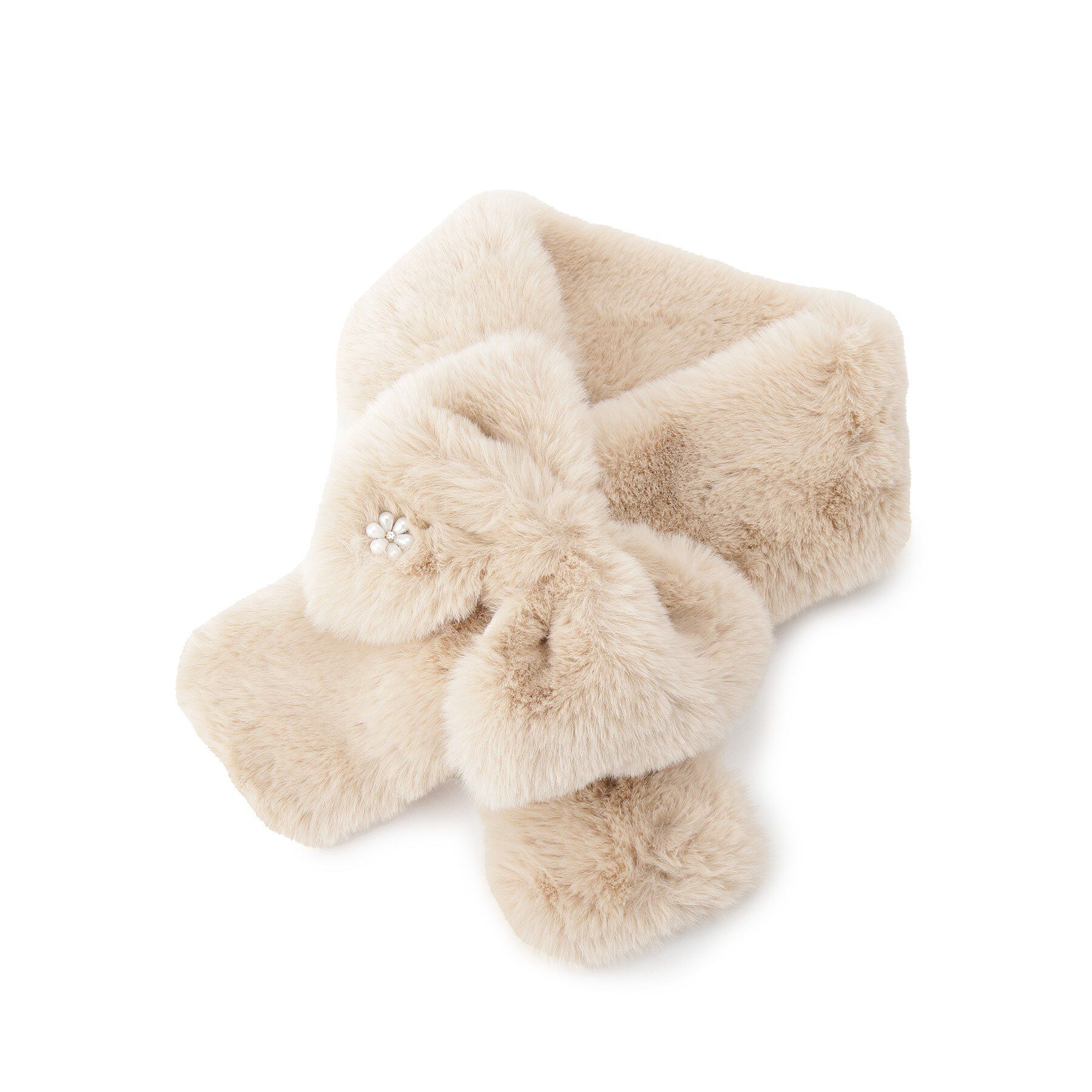 ITS&rsquo;DEMO「リボンモチーフファーマフラー」|ストール|ライトベージュ(05